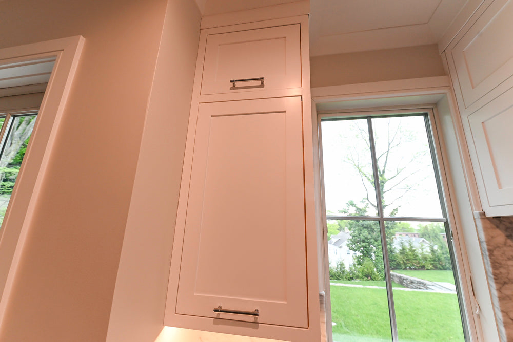 "The Banbury" Transitional White Kitchen with White Oak Island & Appliances