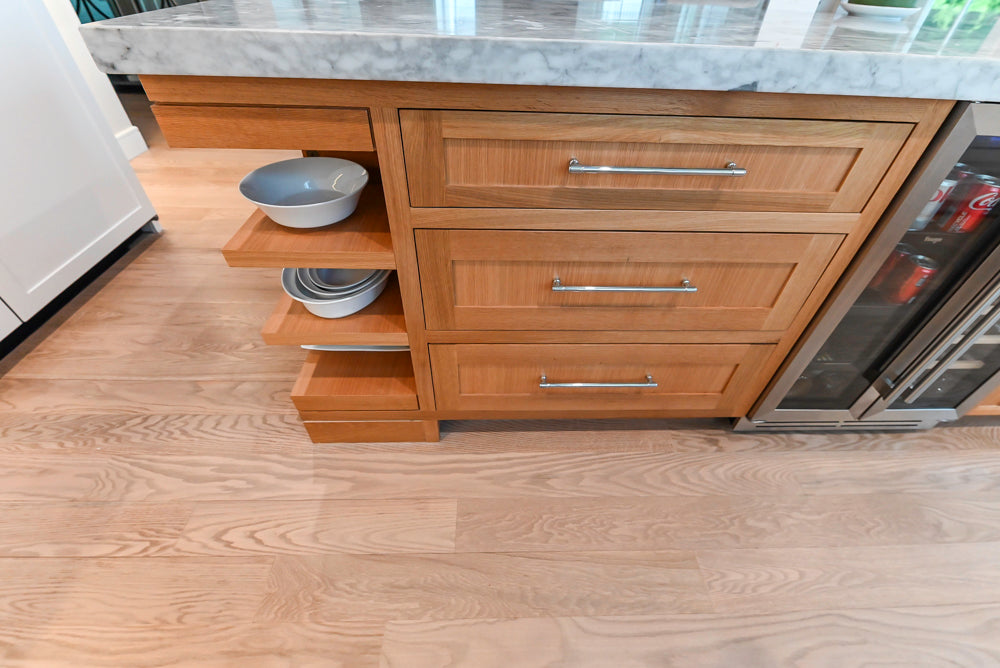 "The Banbury" Transitional White Kitchen with White Oak Island & Appliances