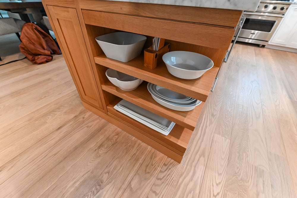 "The Banbury" Transitional White Kitchen with White Oak Island & Appliances