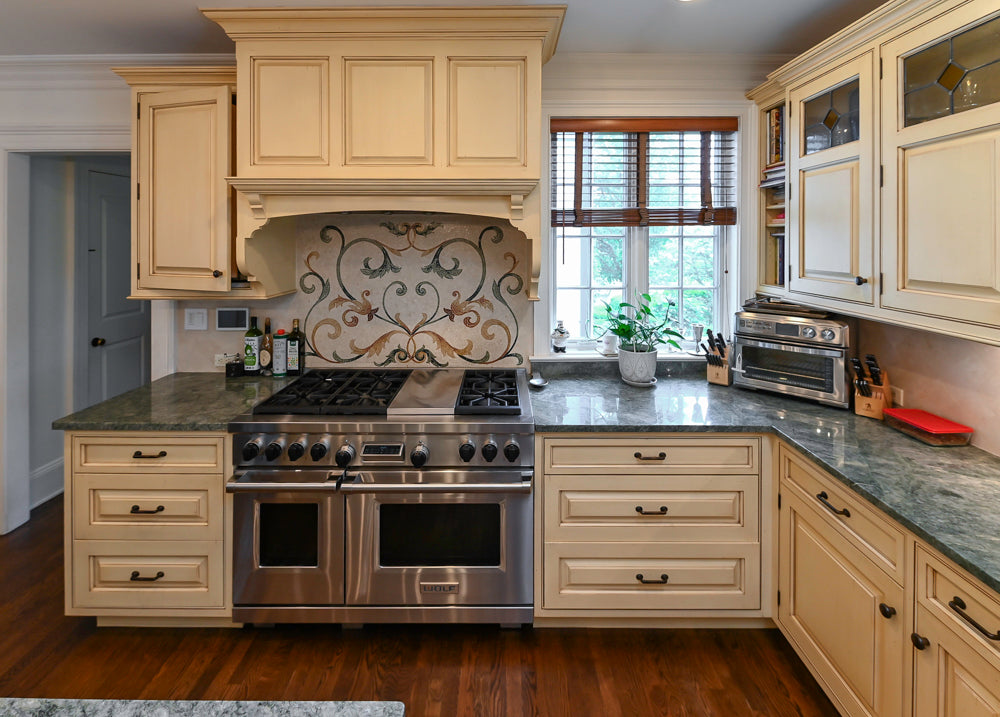 Woodcraft Traditional Light Yellow Kitchen with Island & 48" Wolf Range