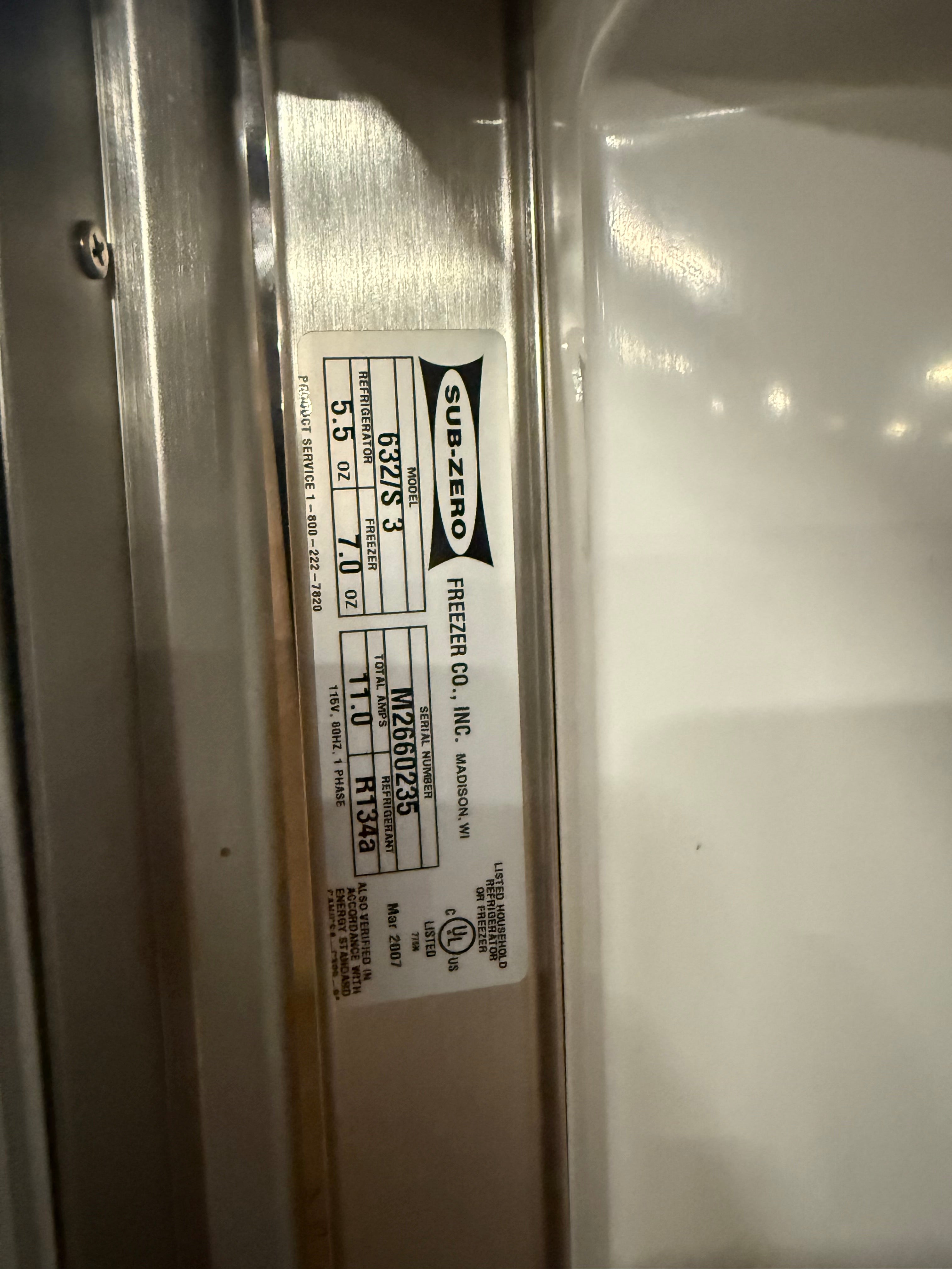 Sub-Zero 632/S 48" Stainless Steel Side by Side Refrigerator