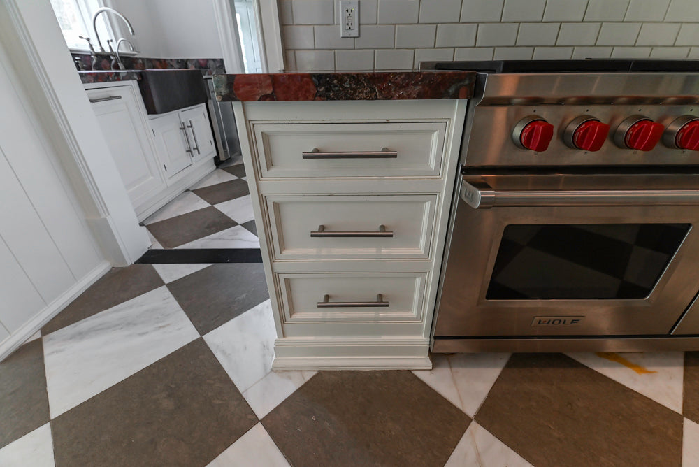 "The Dove" Transitional White Kitchen with Wolf 60" Range & Sub-Zero