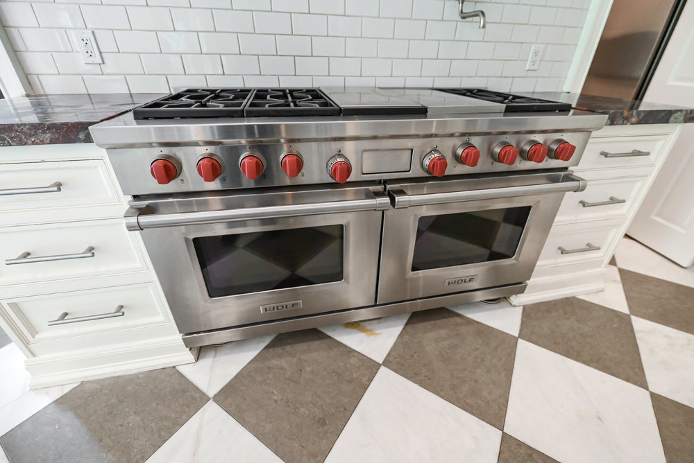 "The Dove" Transitional White Kitchen with Wolf 60" Range & Sub-Zero