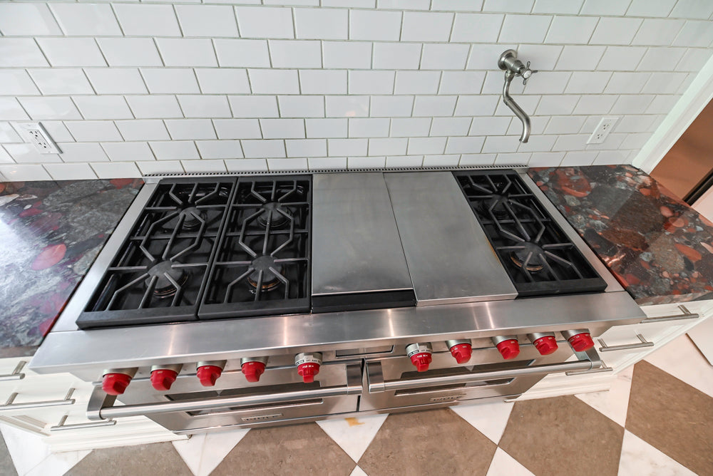 "The Dove" Transitional White Kitchen with Wolf 60" Range & Sub-Zero
