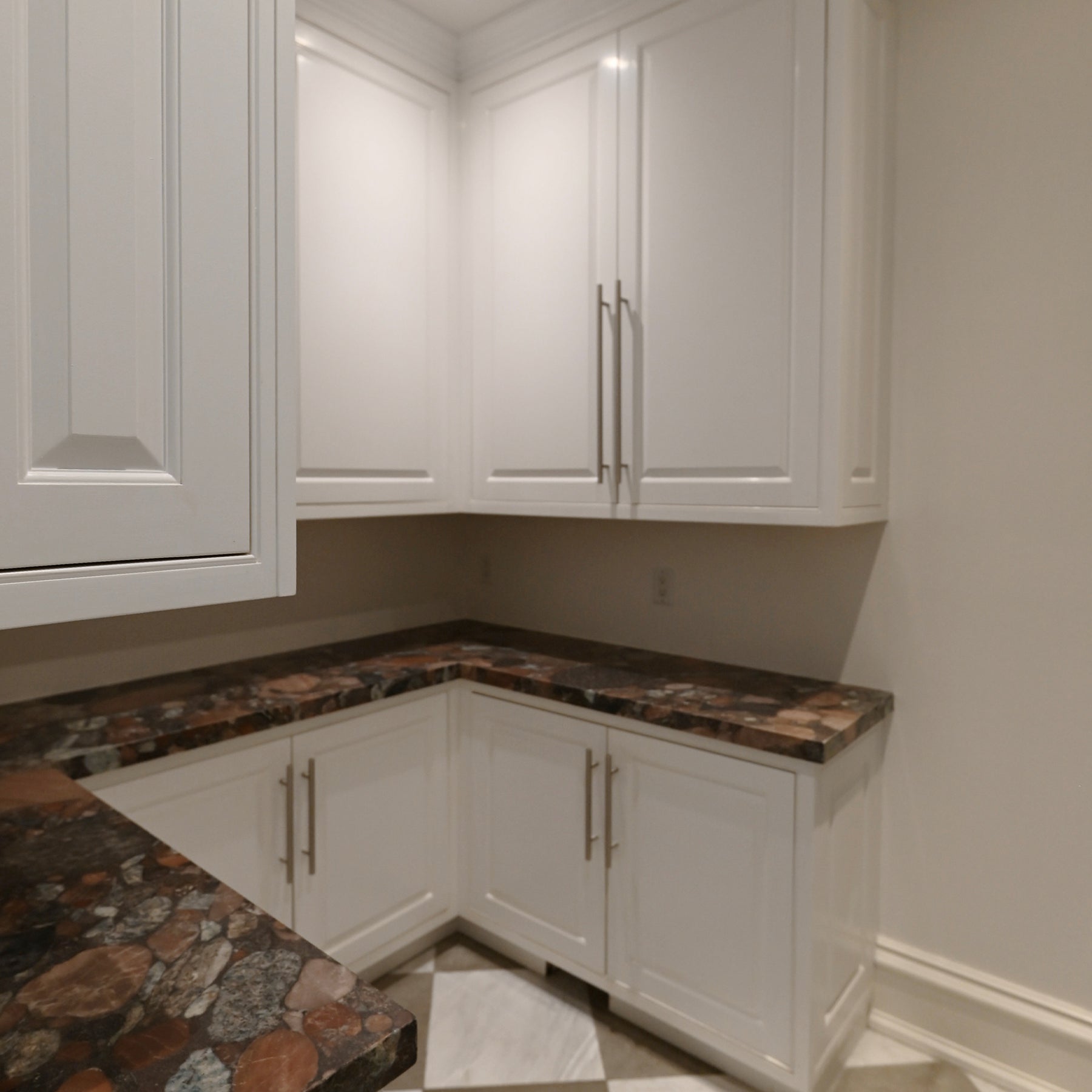 "The Dove" Transitional White Dove Pantry Cabinets