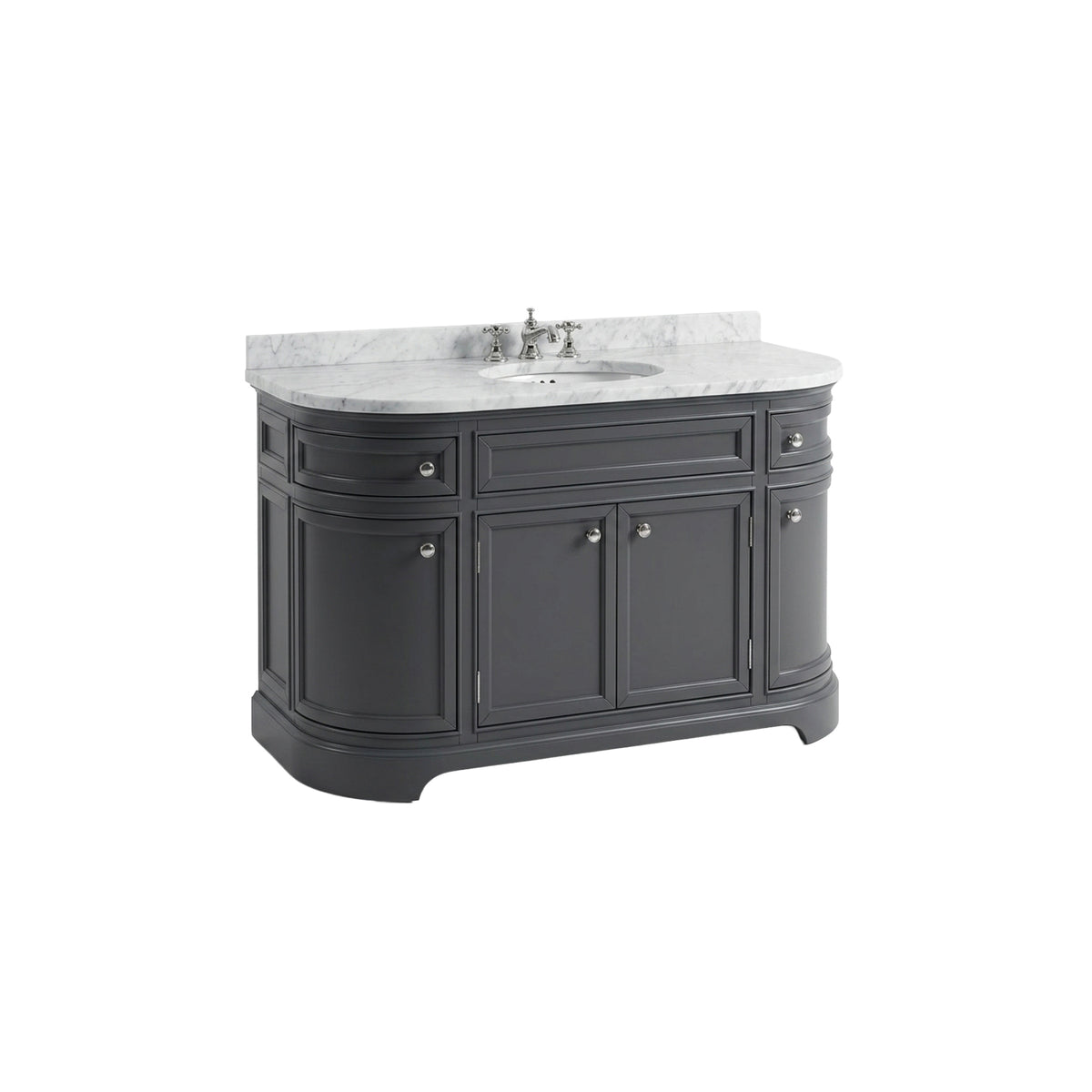 Curved bowfront 58 inch charcoal grey single sink bathroom vanity