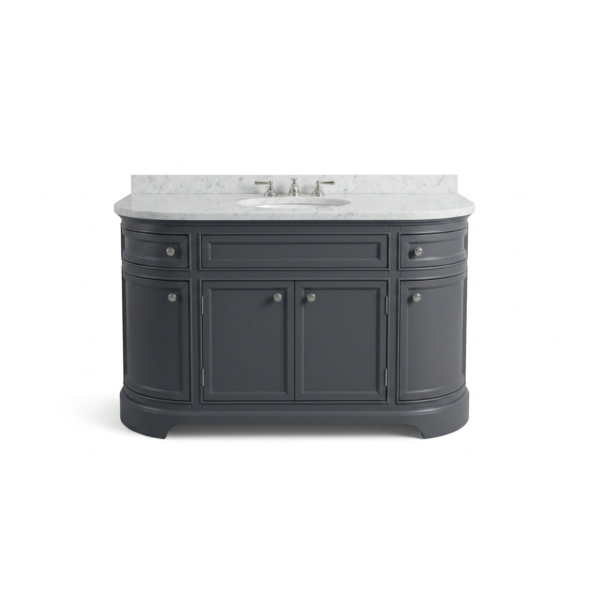 Curved bowfront 58 inch charcoal grey freestanding single bathroom vanity