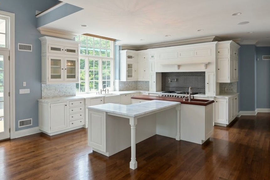 "The Clair" Transitional White Solid Wood Kitchen with Island