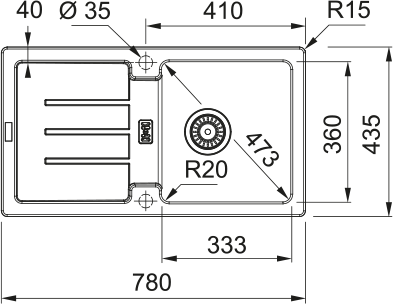 High-end showroom display inset kitchen sink with rotary waste knob