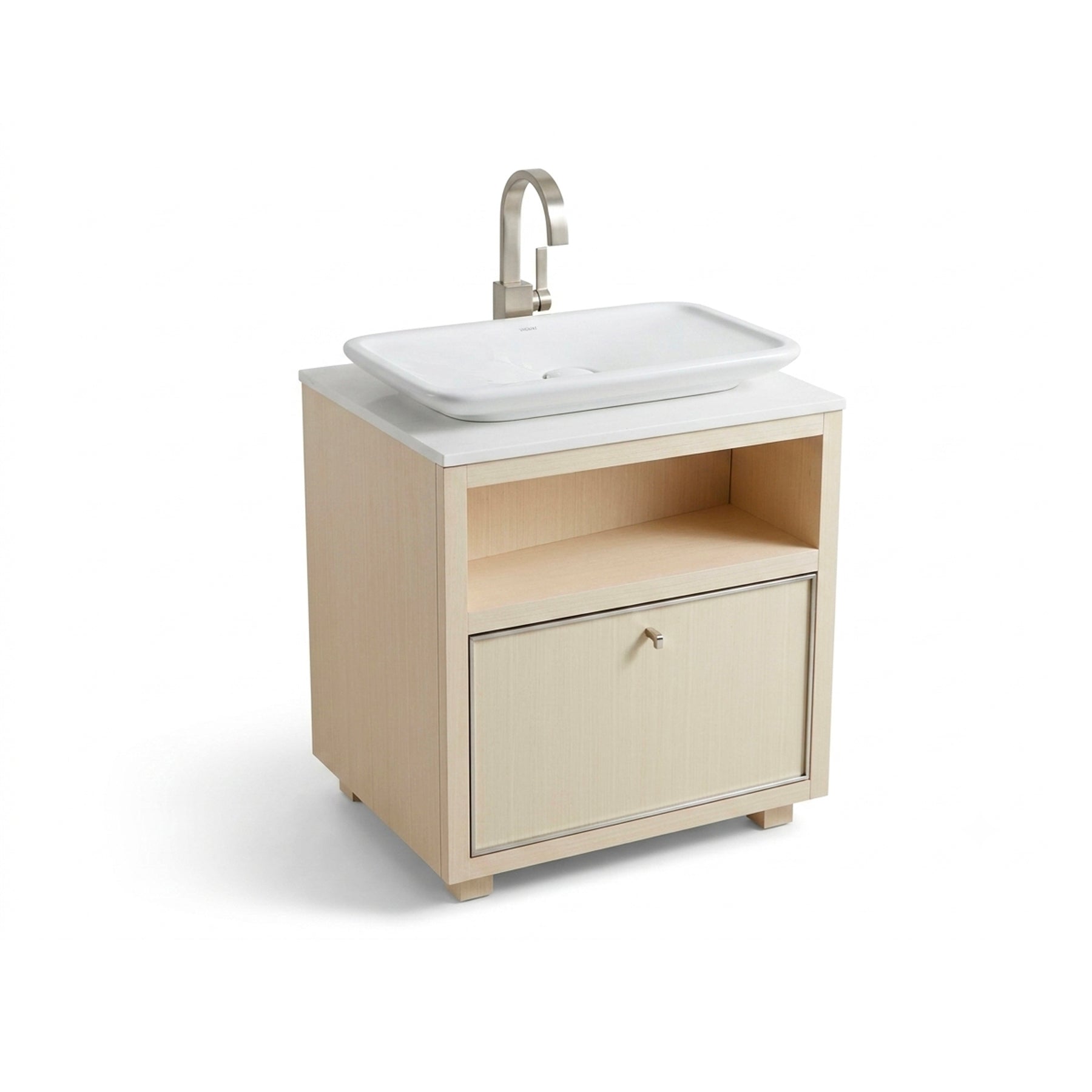 Custom 27" Natural Oak Freestanding Single Vanity with Faucet & Duravit Sink