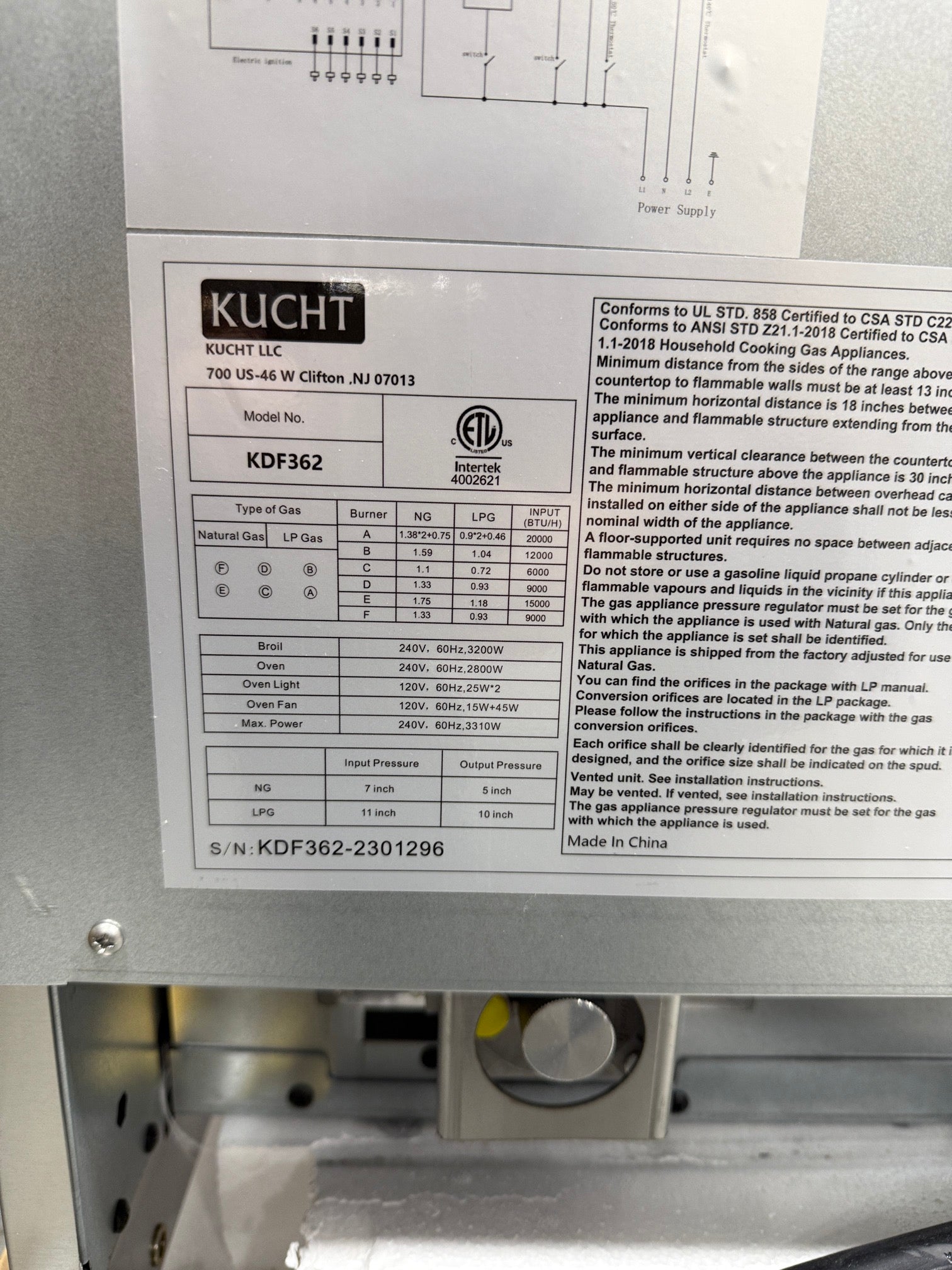 Kucht Professional Pro-Class KDF362 36" Stainless Steel Dual Fuel Range