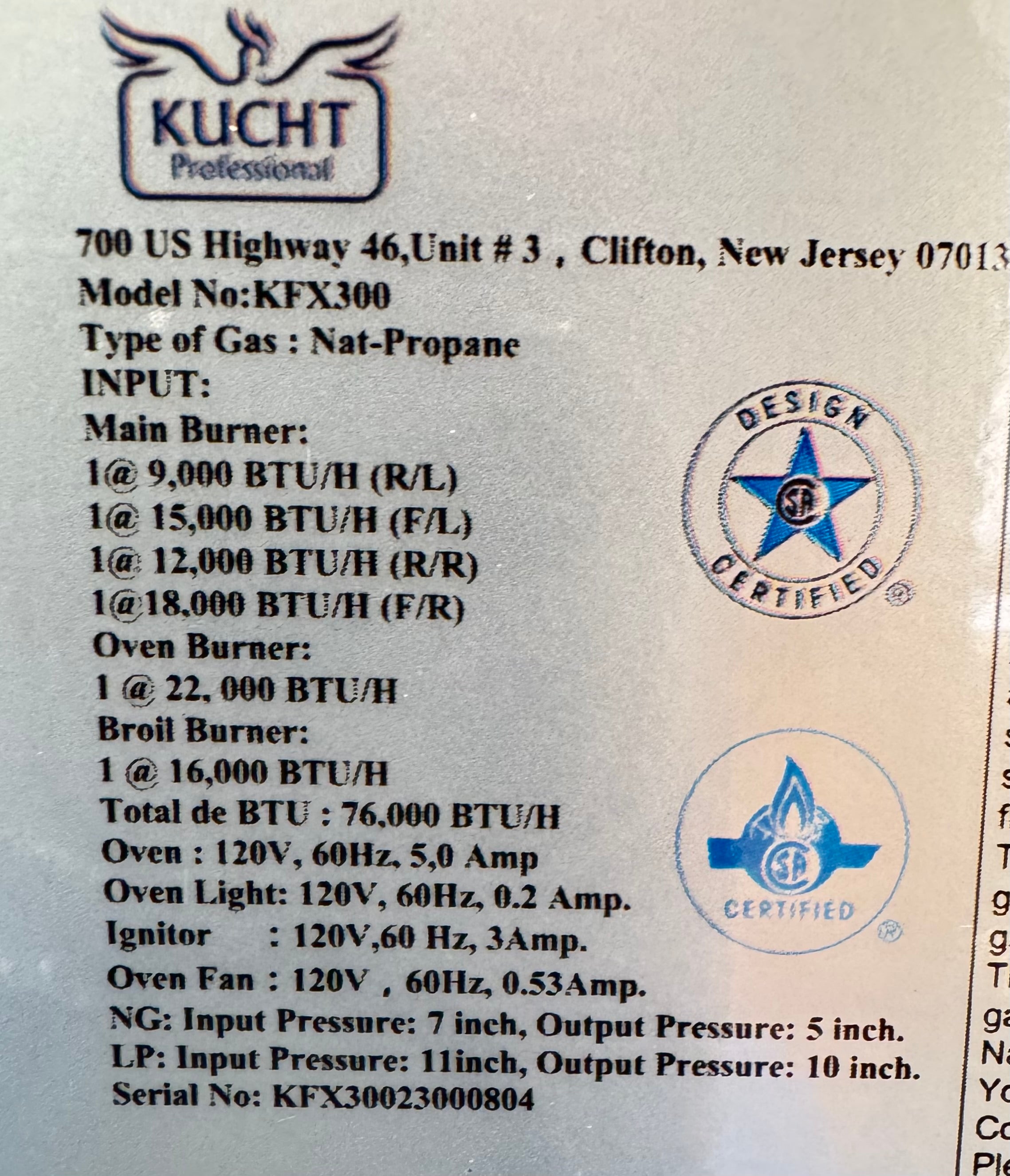 Kucht Professional KFX300 30" Stainless Steel Gas Range