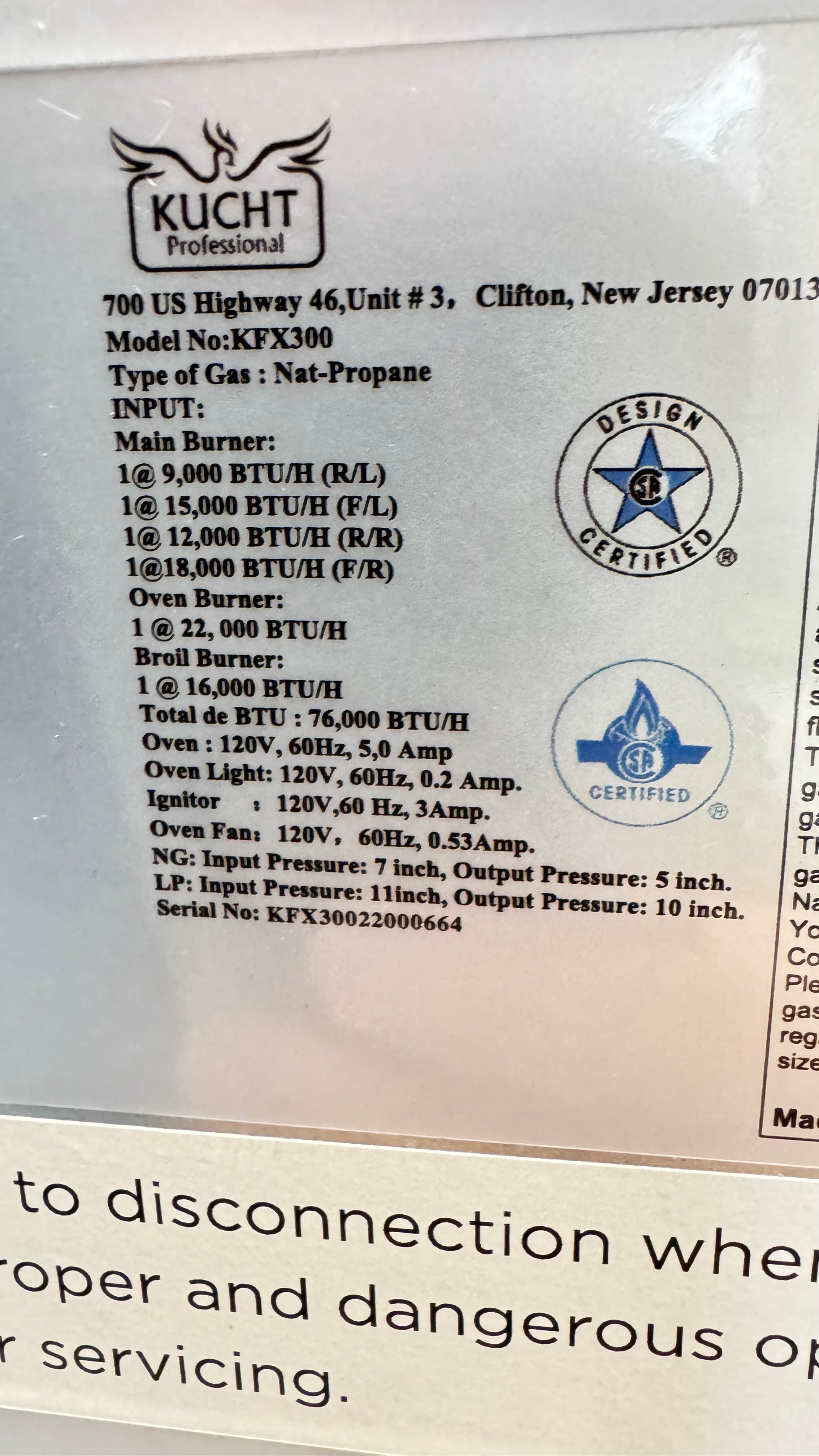 Kucht Professional KFX300 30" Stainless Steel Gas Range