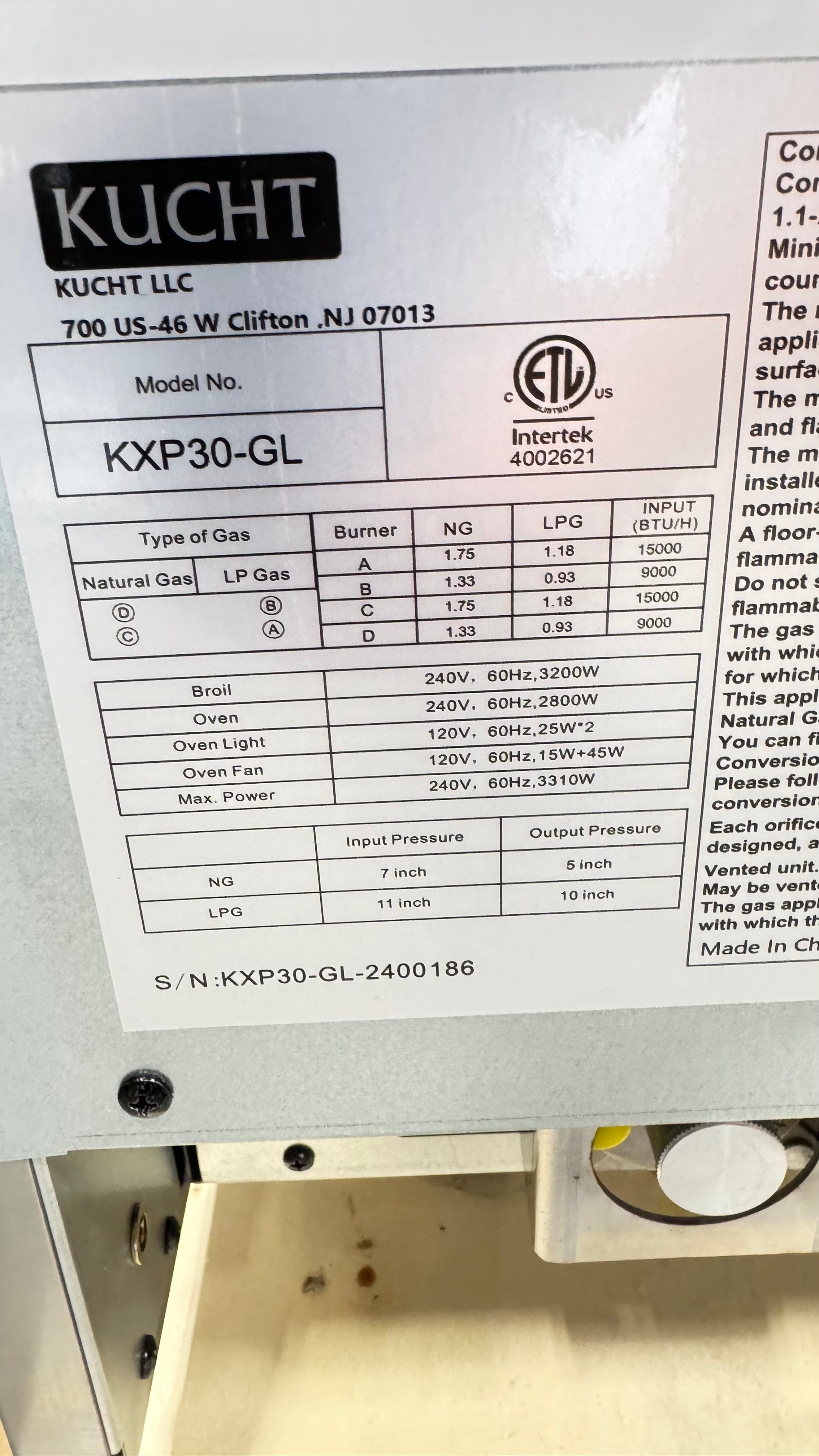 Kucht Professional KXP30-GL 30" Stainless Steel Dual Fuel Range