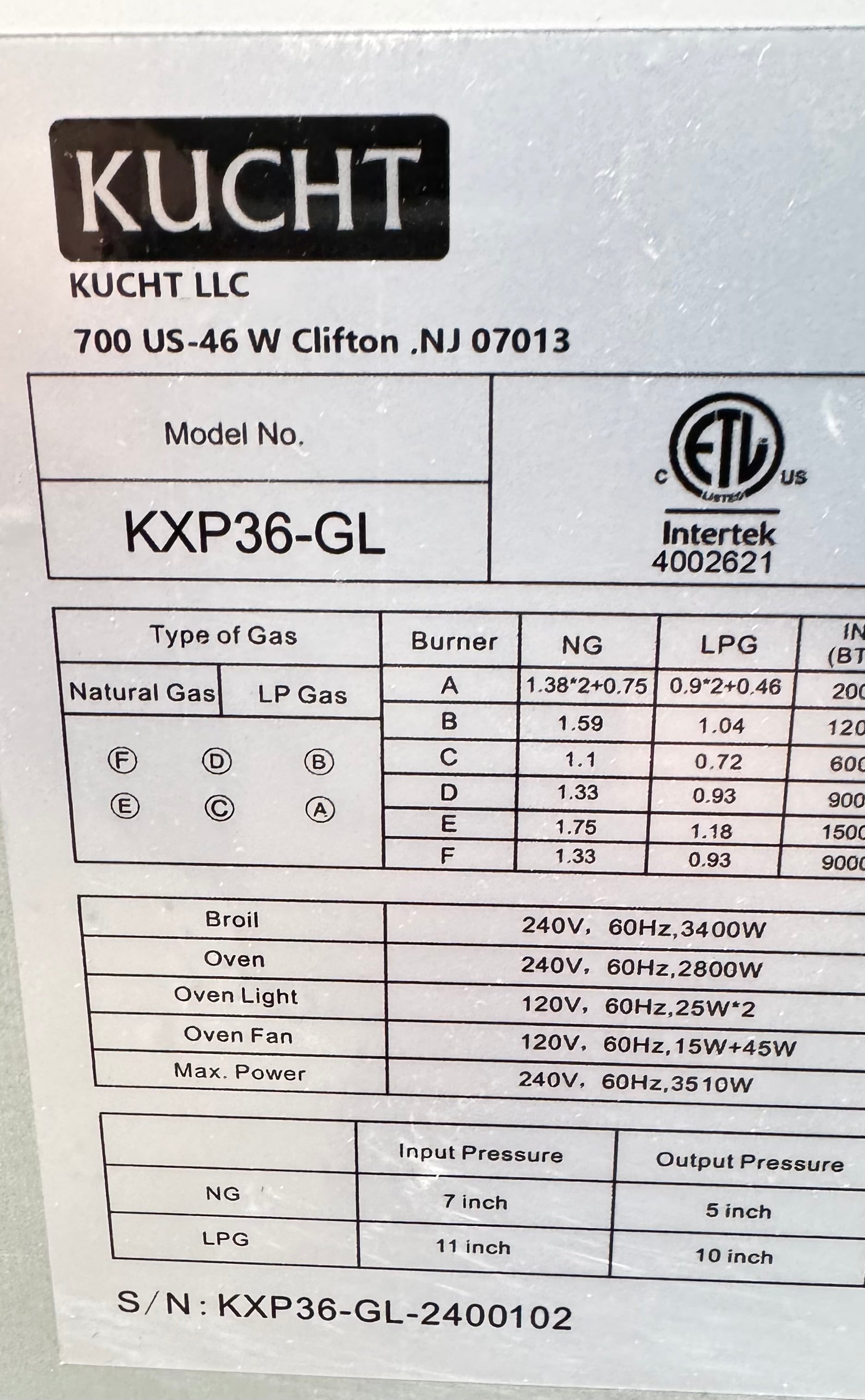 Kucht Professional KXP36-GL 36" Stainless Steel Dual Fuel Range