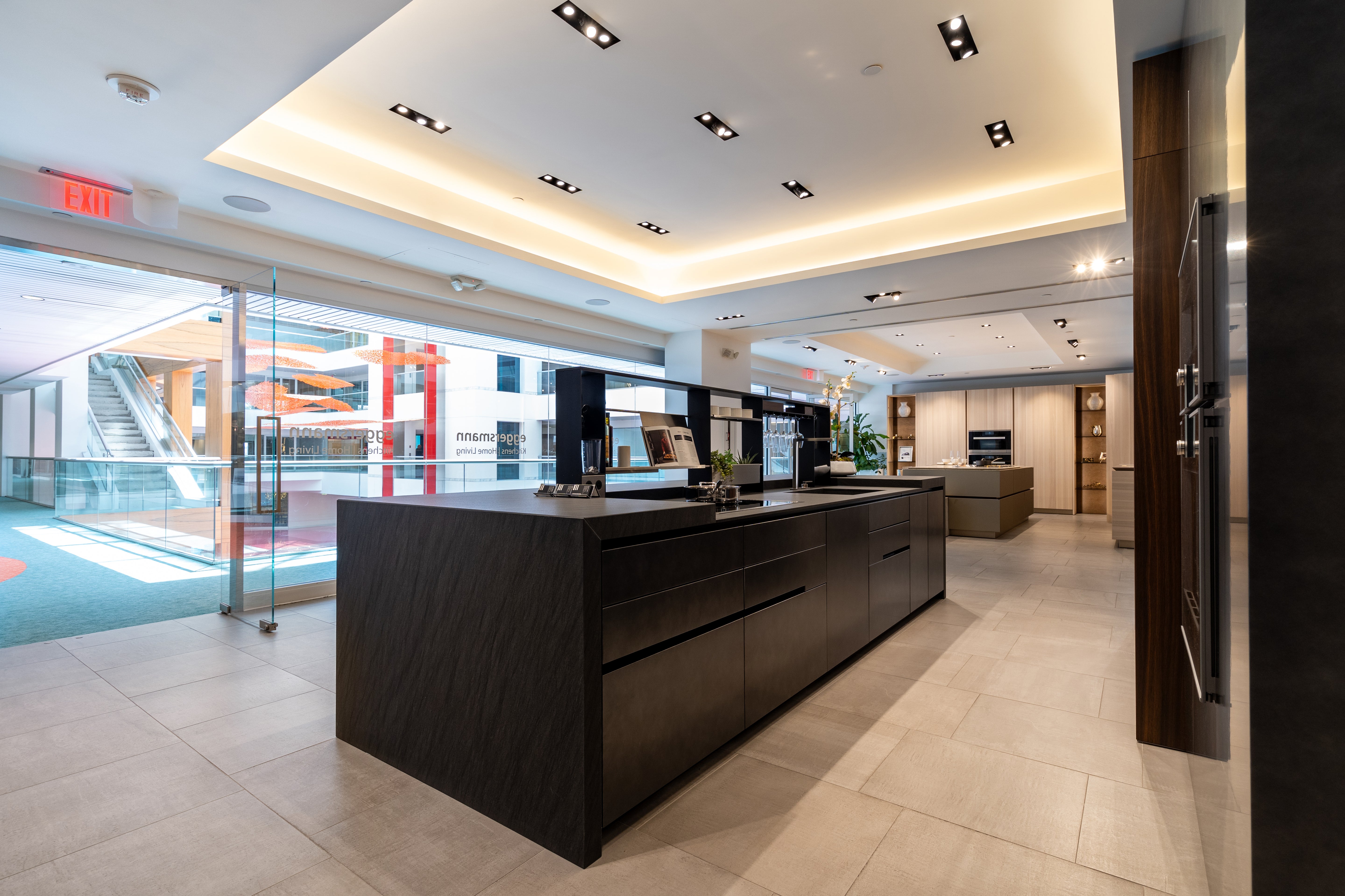 eggersmann Glance Glass and Carbono Stone Island Modern Smoked Oak Kitchen with Gaggenau Appliances