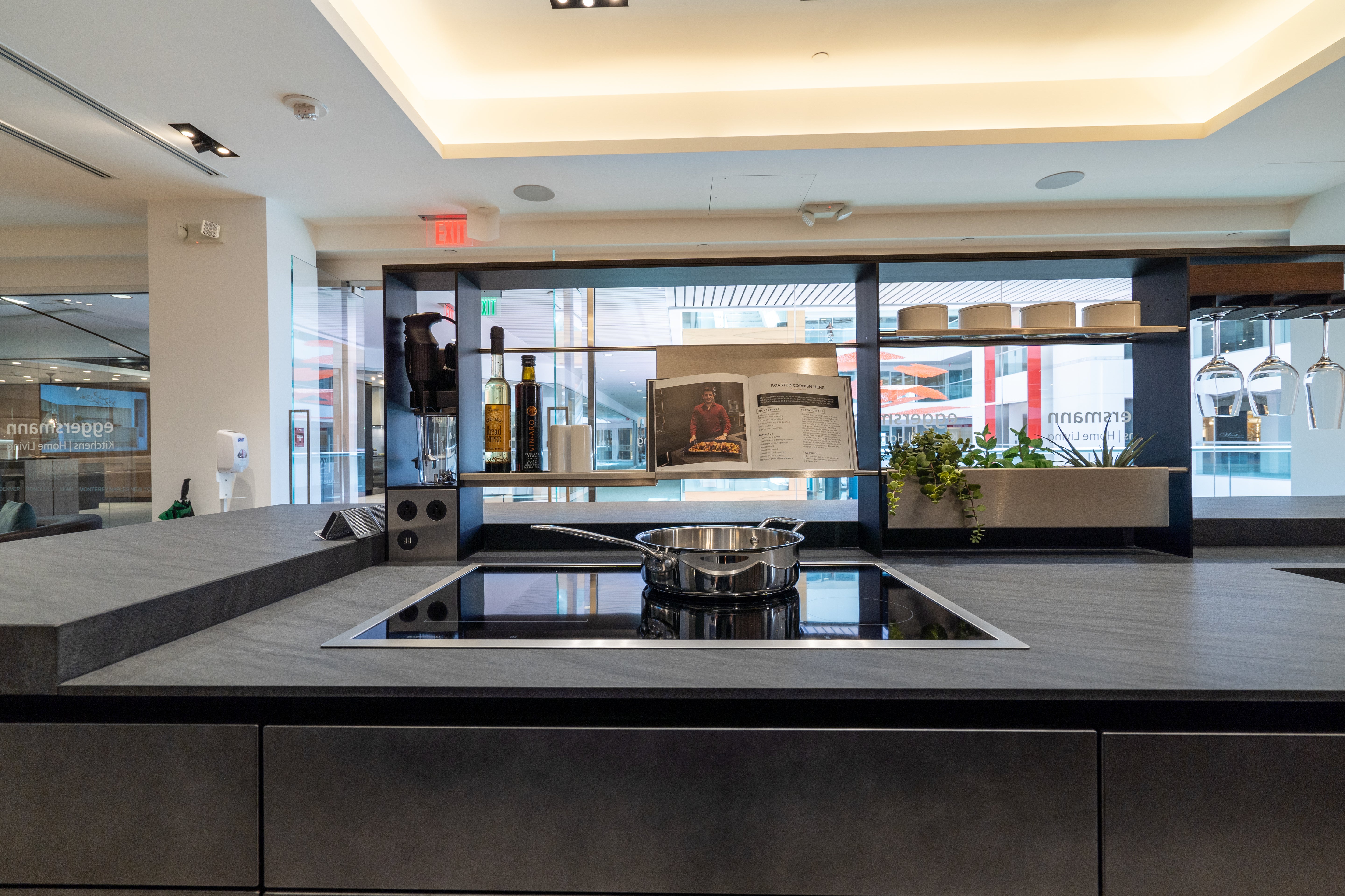 eggersmann Glance Glass and Carbono Stone Island Modern Smoked Oak Kitchen with Gaggenau Appliances