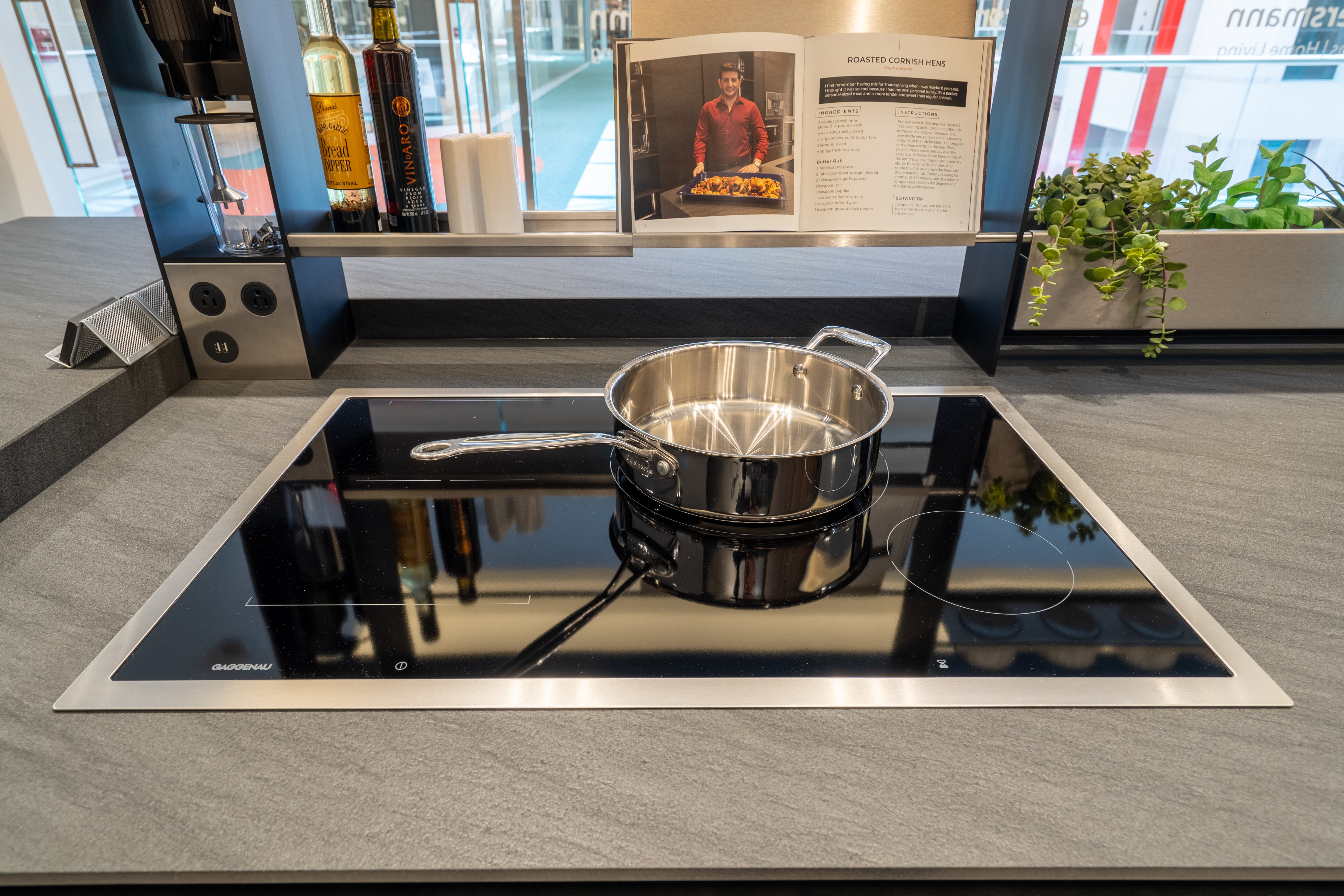 eggersmann Glance Glass and Carbono Stone Island Modern Smoked Oak Kitchen with Gaggenau Appliances