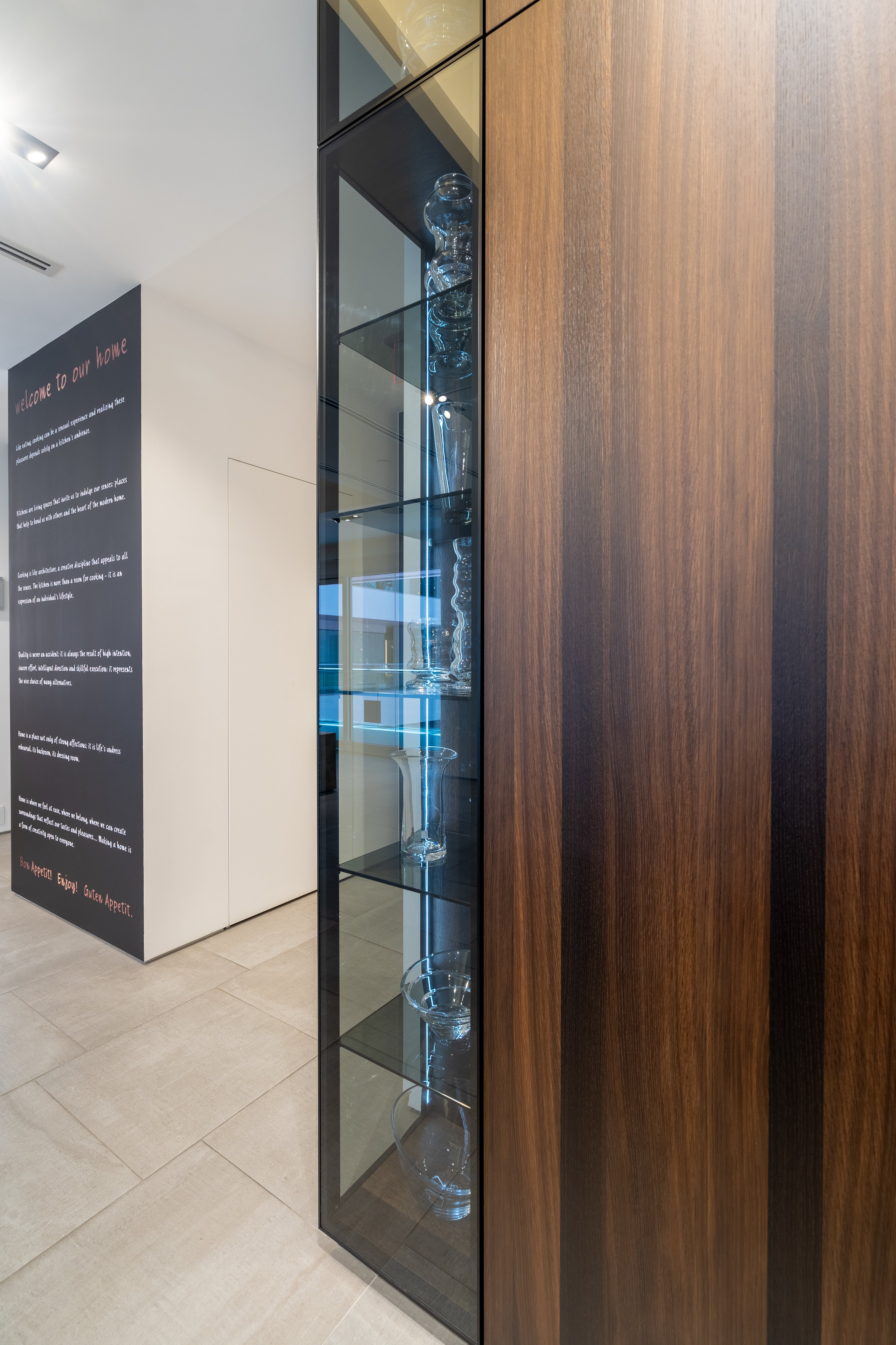 eggersmann Glance Glass and Carbono Stone Island Modern Smoked Oak Kitchen with Gaggenau Appliances