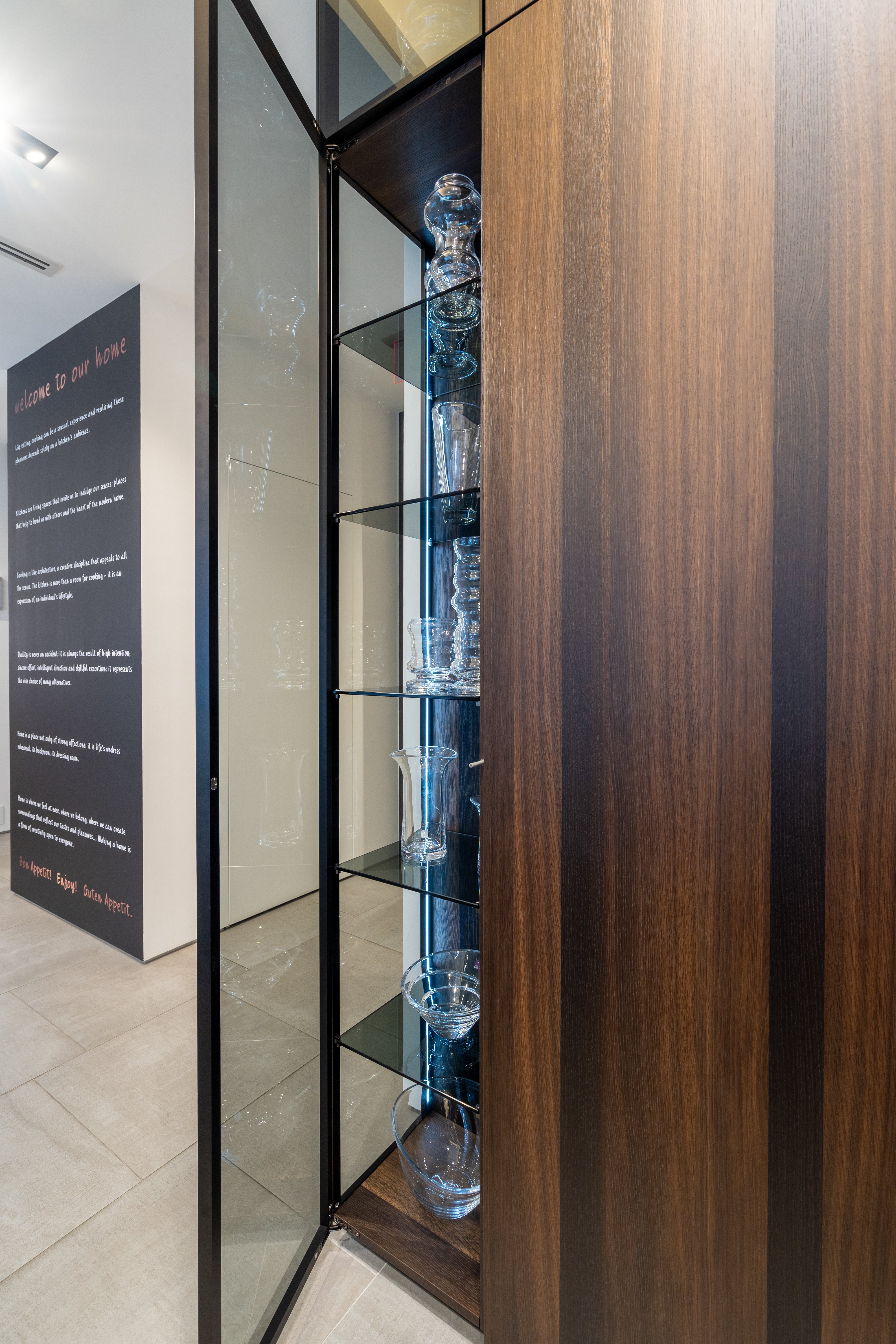 eggersmann Glance Glass and Carbono Stone Island Modern Smoked Oak Kitchen with Gaggenau Appliances