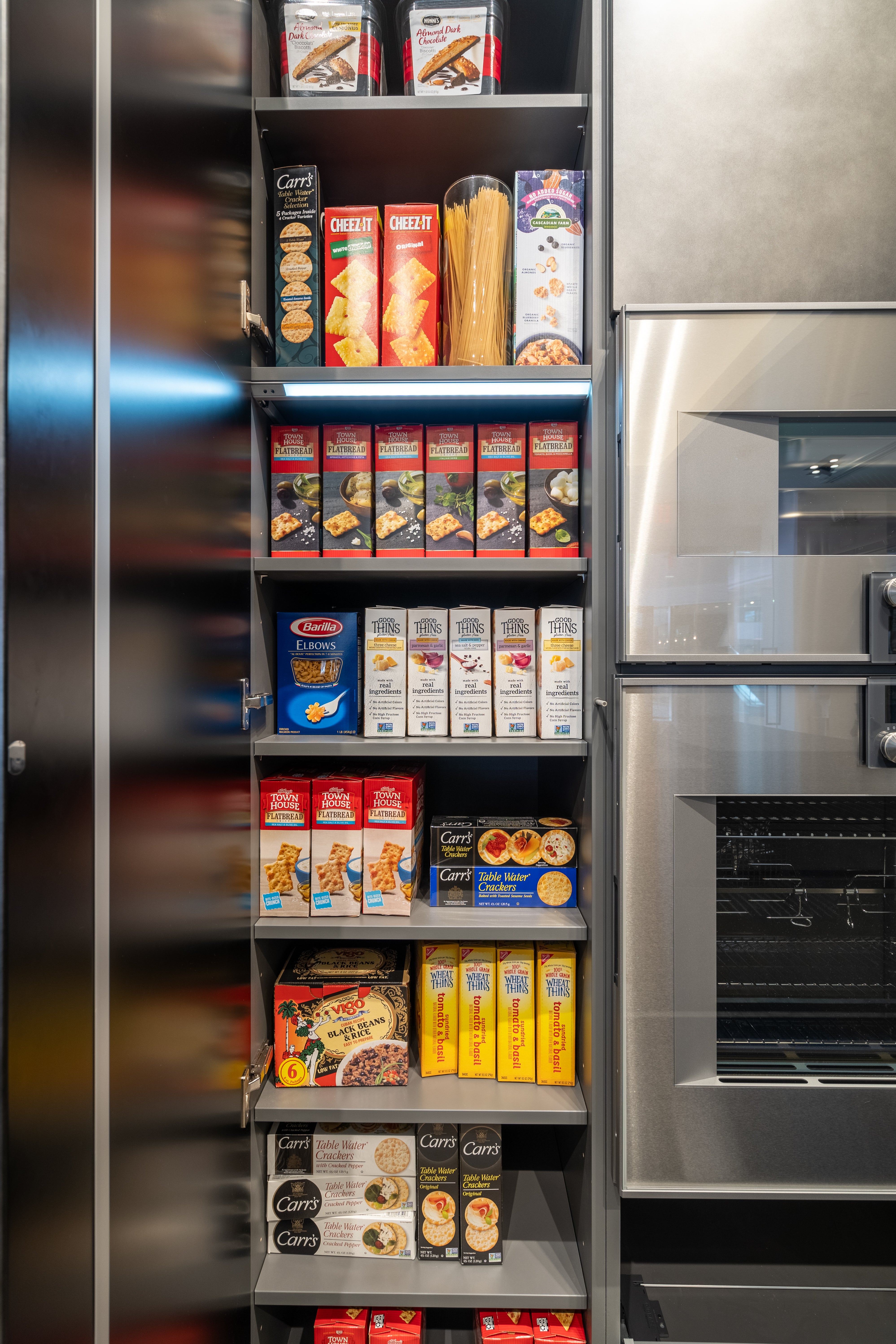 eggersmann Glance Glass and Carbono Stone Island Modern Smoked Oak Kitchen with Gaggenau Appliances