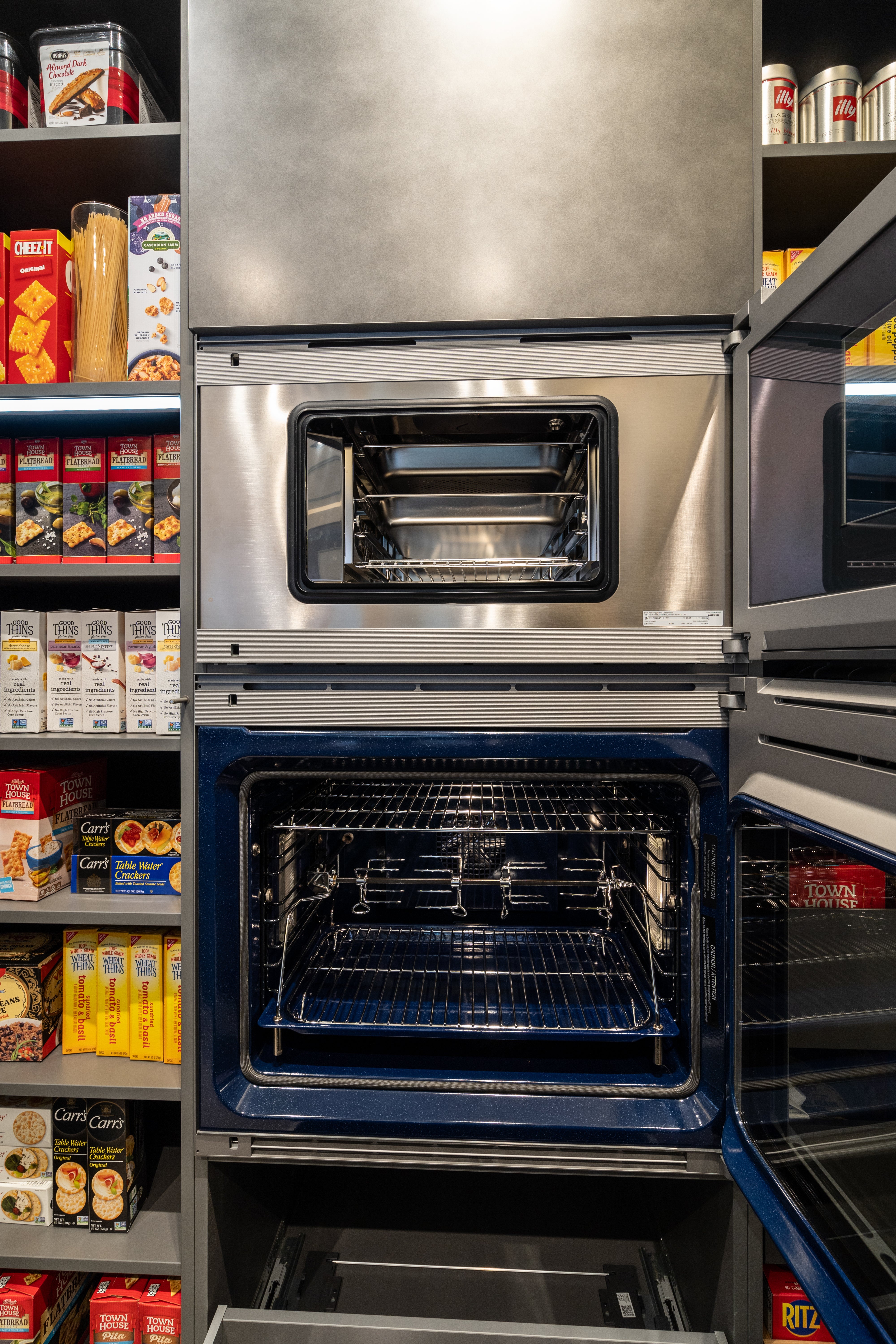 eggersmann Glance Glass and Carbono Stone Island Modern Smoked Oak Kitchen with Gaggenau Appliances