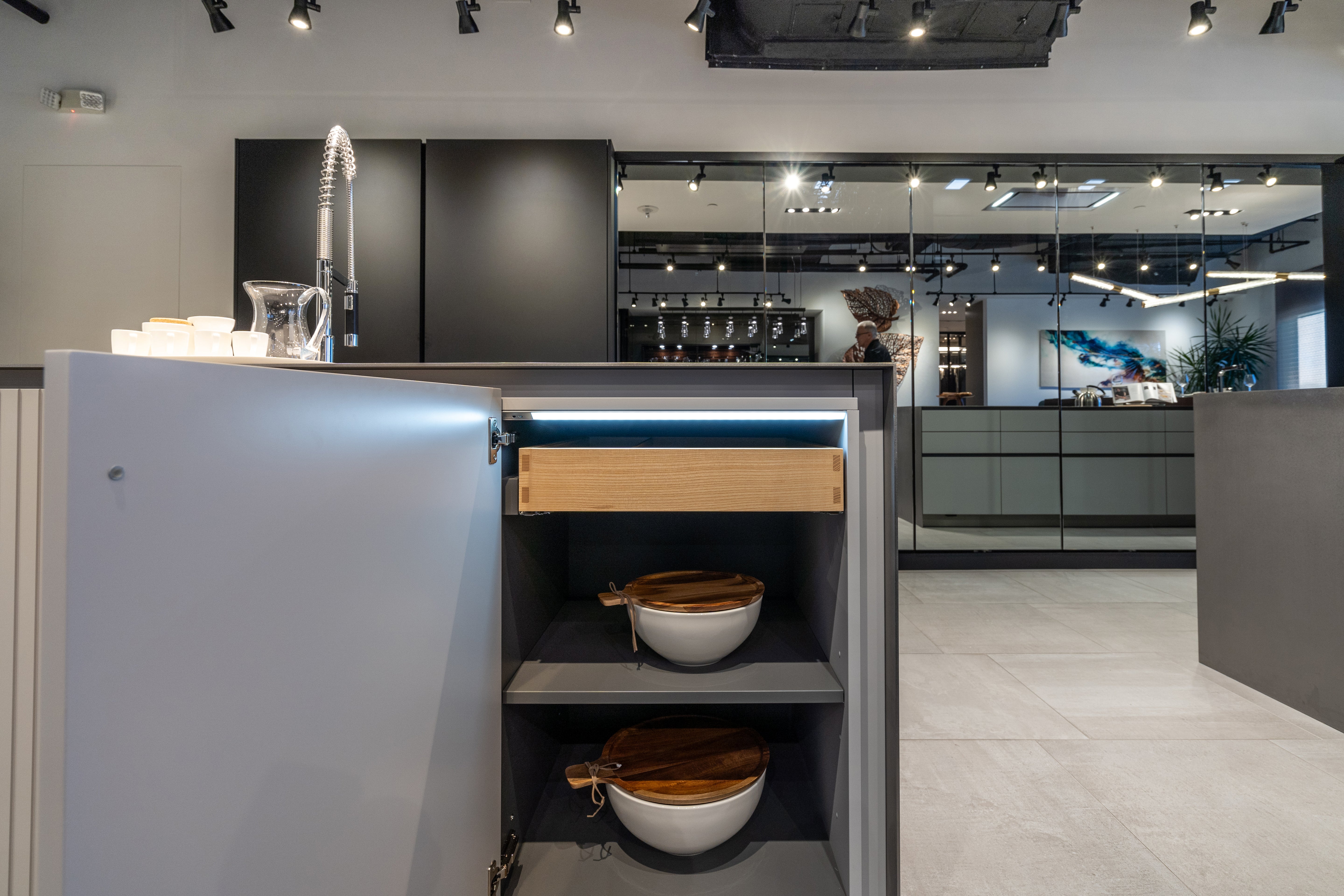 eggersmann Black & Grey Work's Glass Modern Kitchen with Sub-Zero & Wolf Appliances