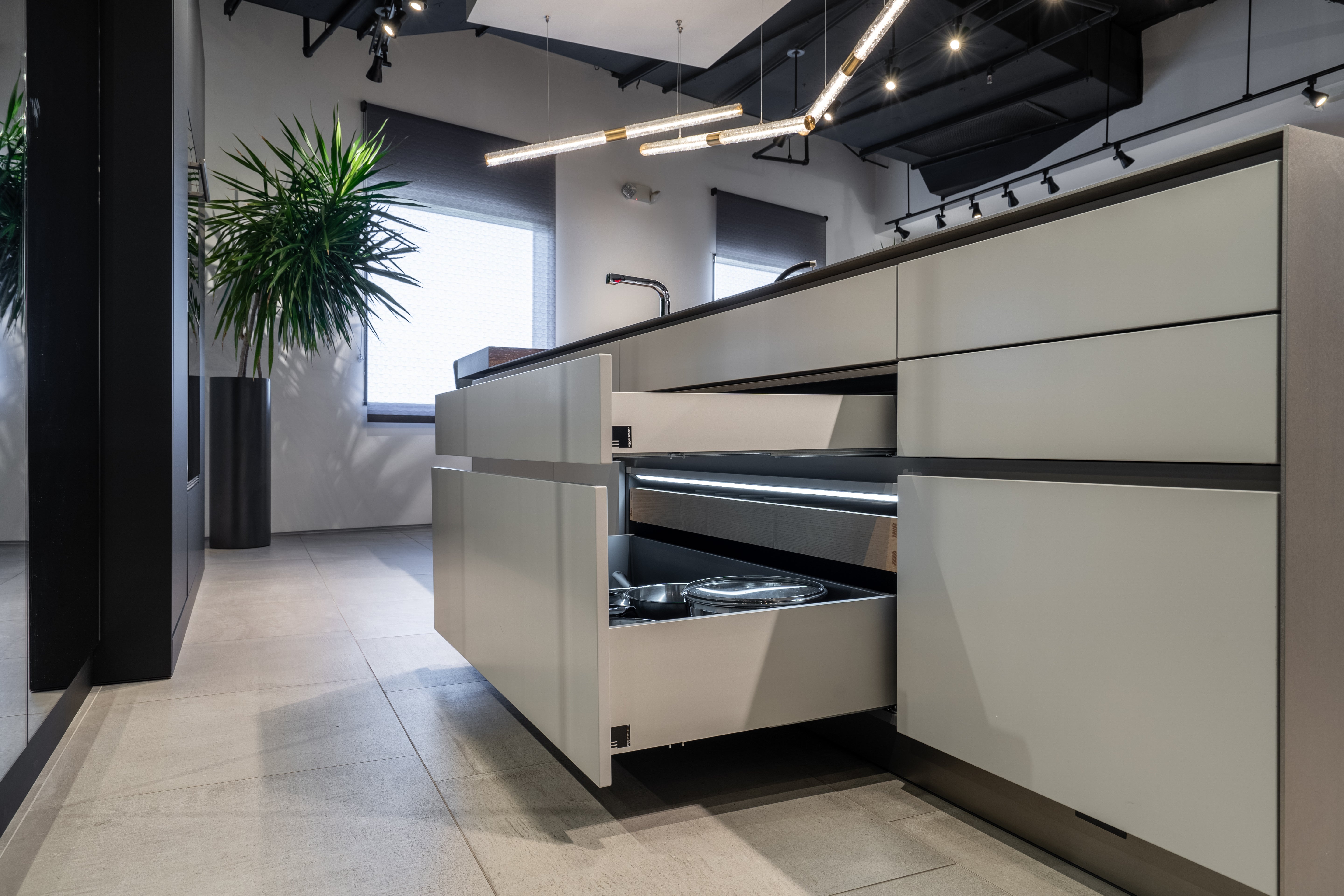 eggersmann Black & Grey Work's Glass Modern Kitchen with Sub-Zero & Wolf Appliances