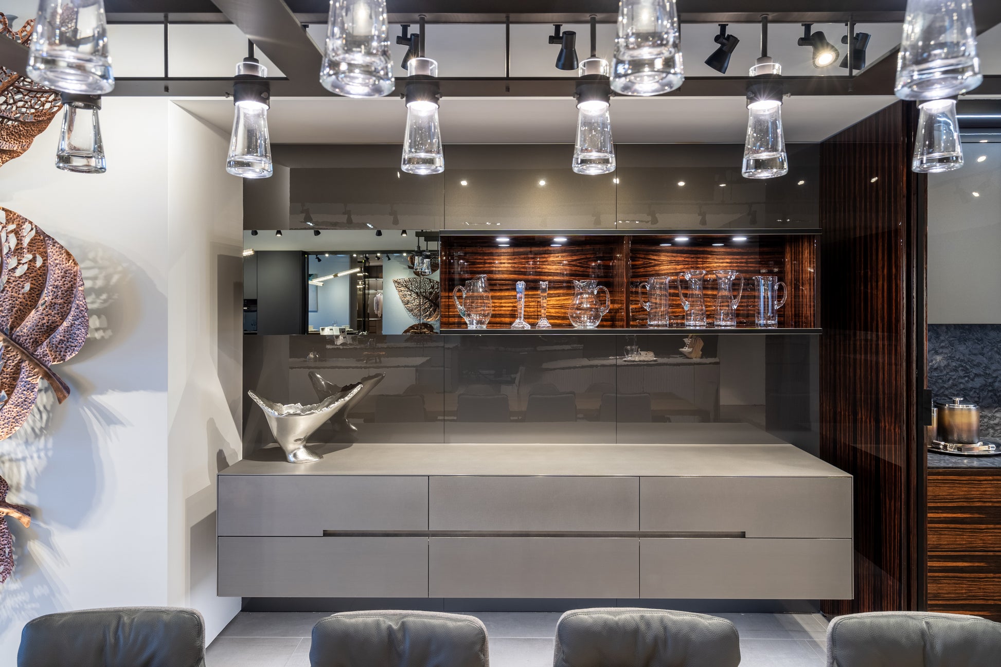 Eggersmann Matte and High Gloss Modern Bar with Makassar Accents and Sliding Mirror Door