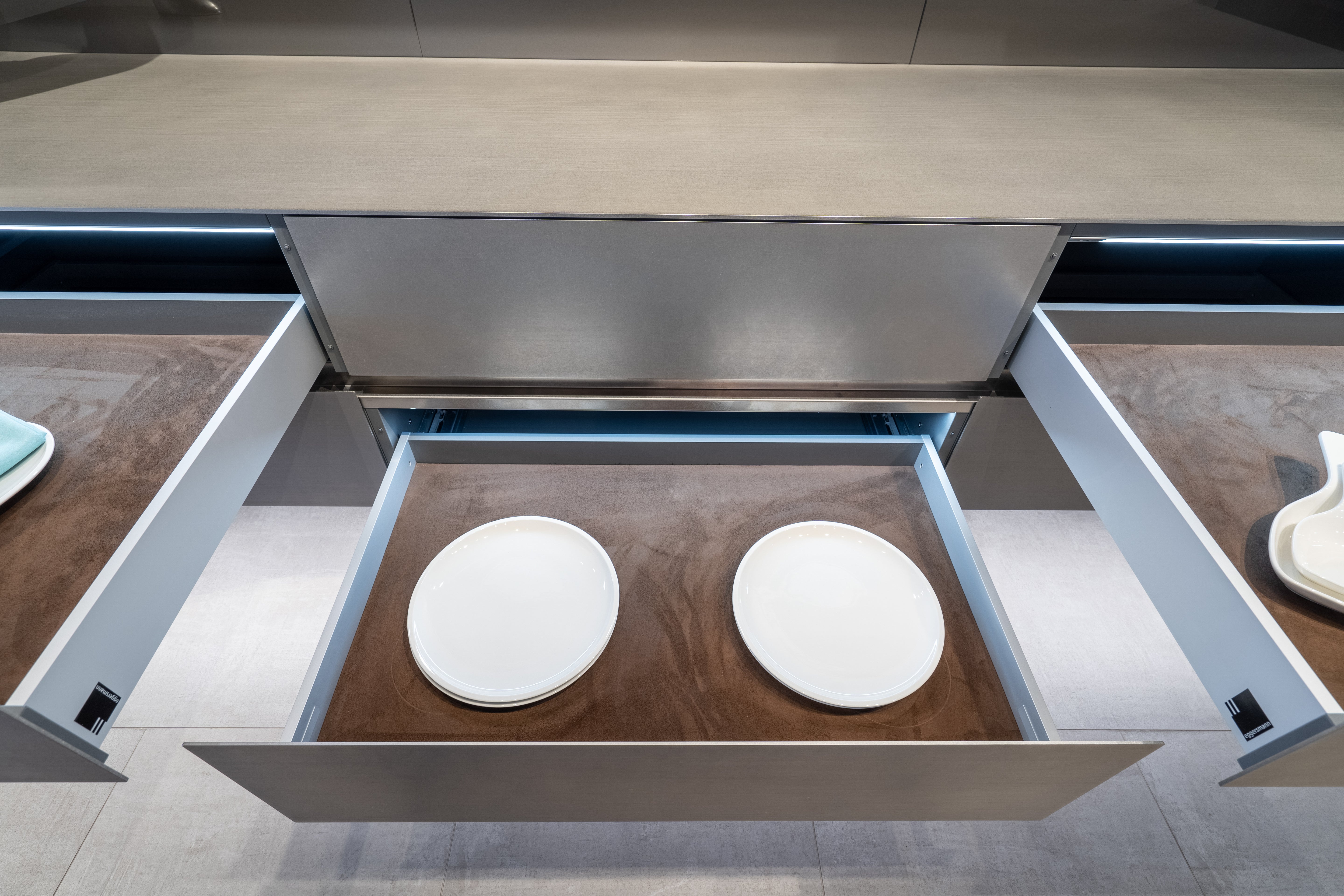 eggersmann Matte and High Gloss Modern Bar with Makassar Accents and Sliding Mirror Door