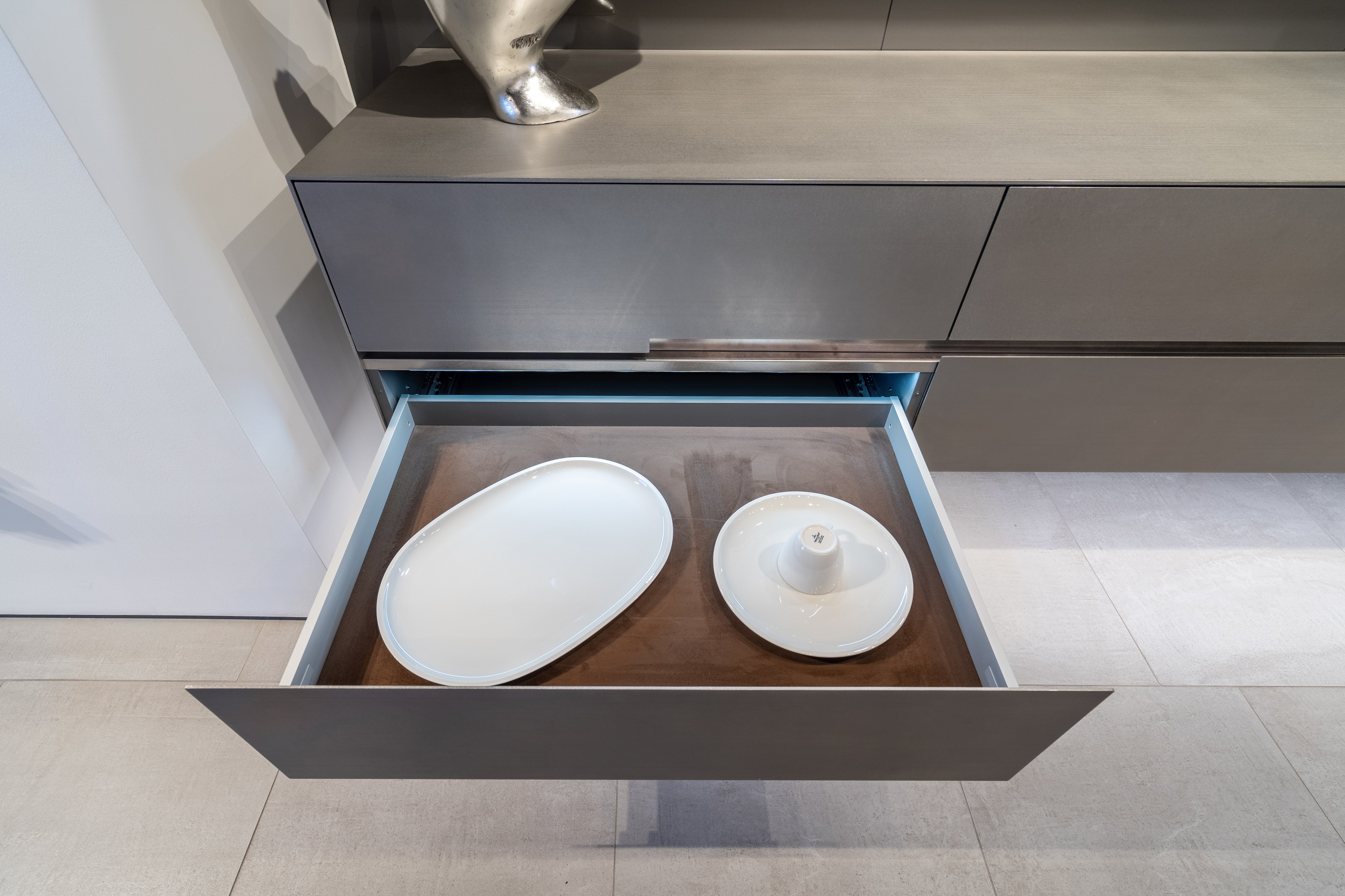 eggersmann Matte and High Gloss Modern Bar with Makassar Accents and Sliding Mirror Door