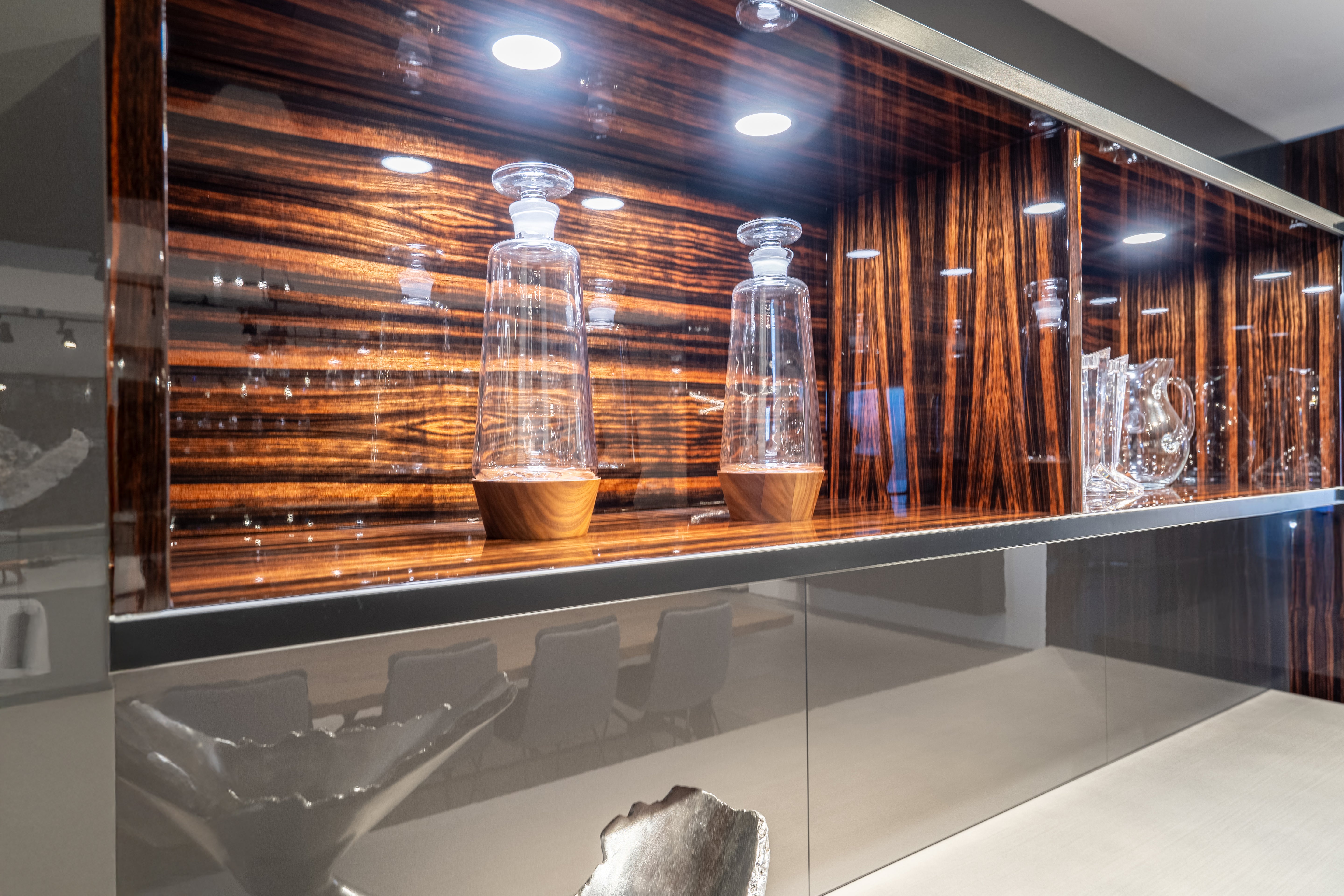 eggersmann Matte and High Gloss Modern Bar with Makassar Accents and Sliding Mirror Door