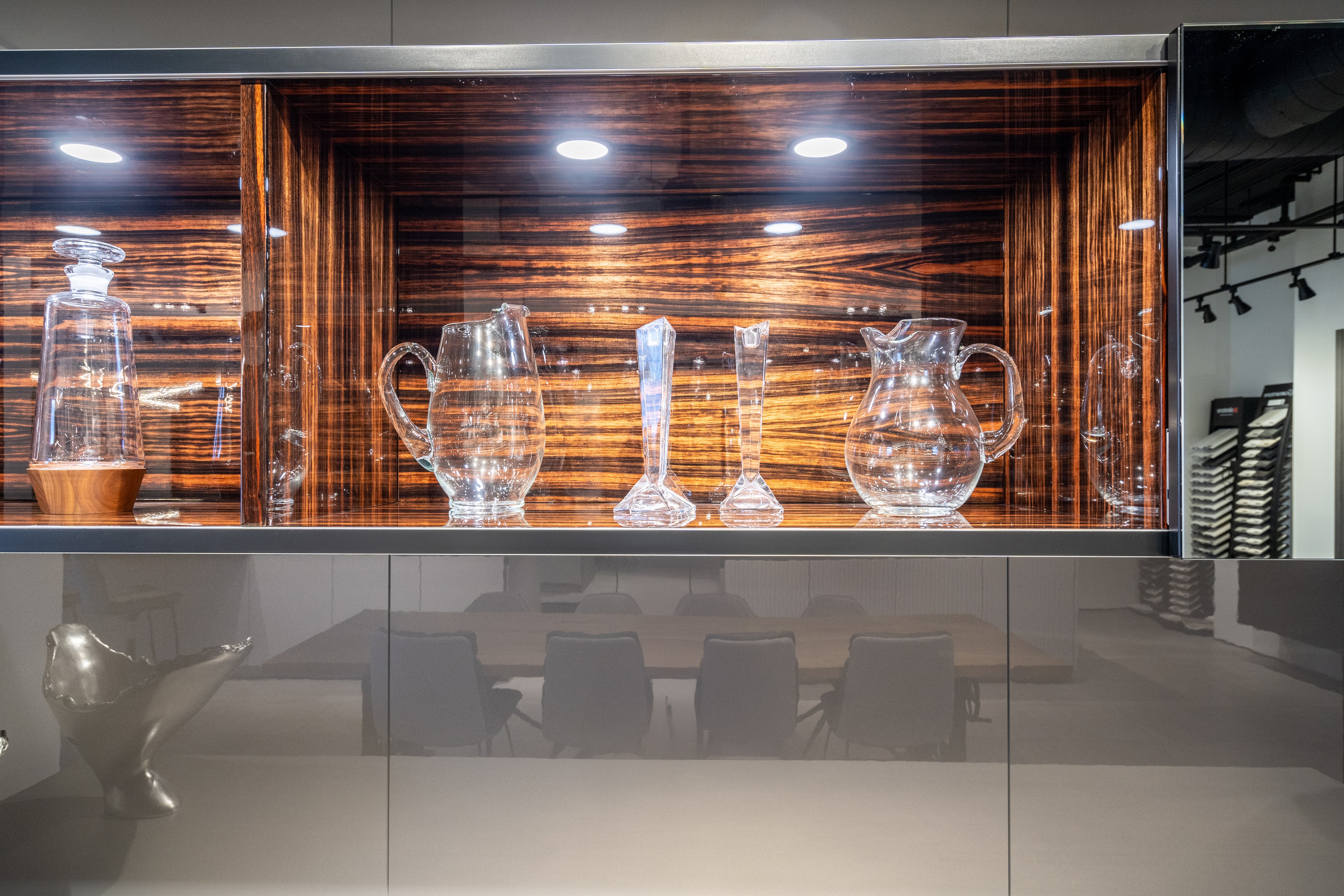 eggersmann Matte and High Gloss Modern Bar with Makassar Accents and Sliding Mirror Door