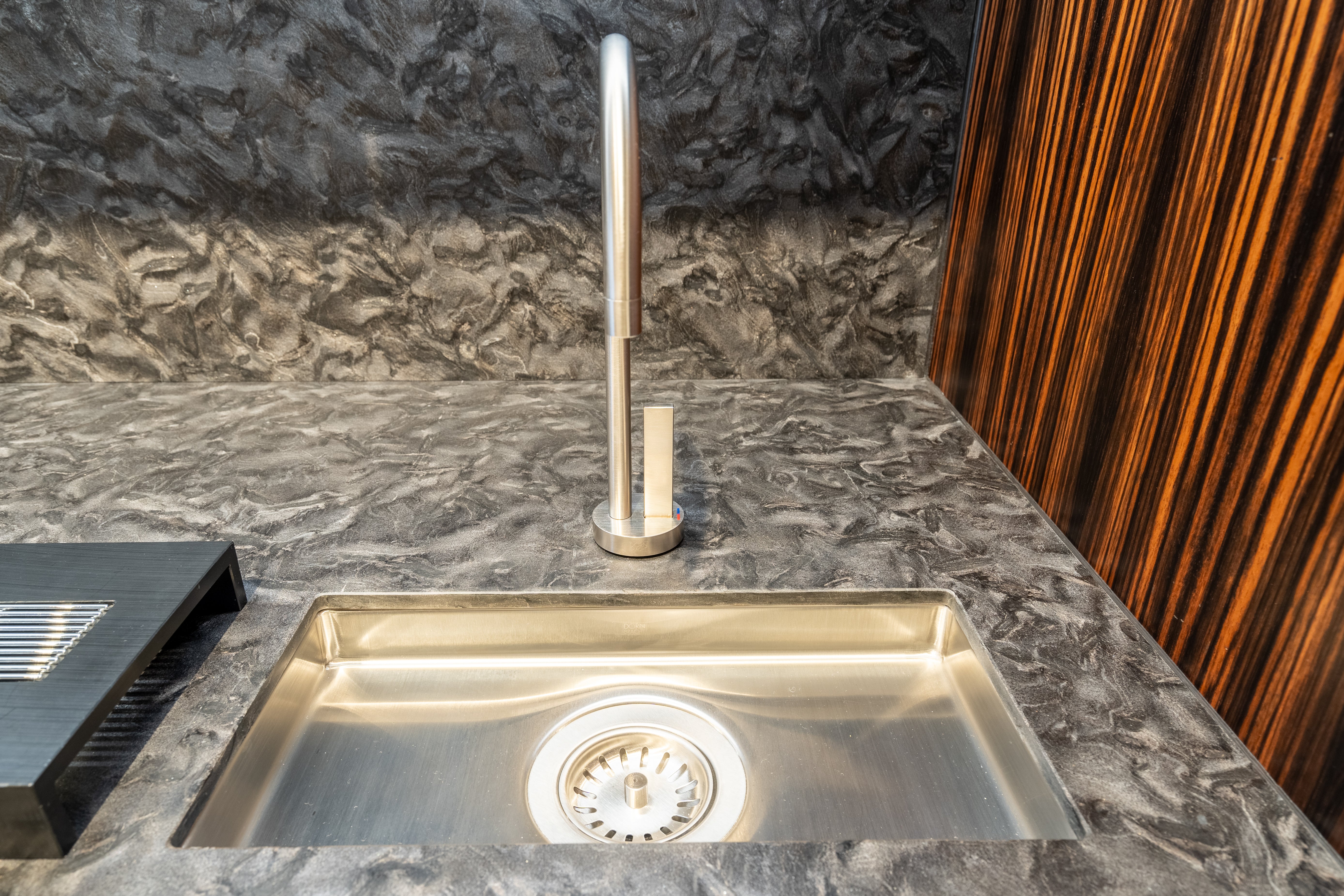 eggersmann Matte and High Gloss Modern Bar with Makassar Accents and Sliding Mirror Door