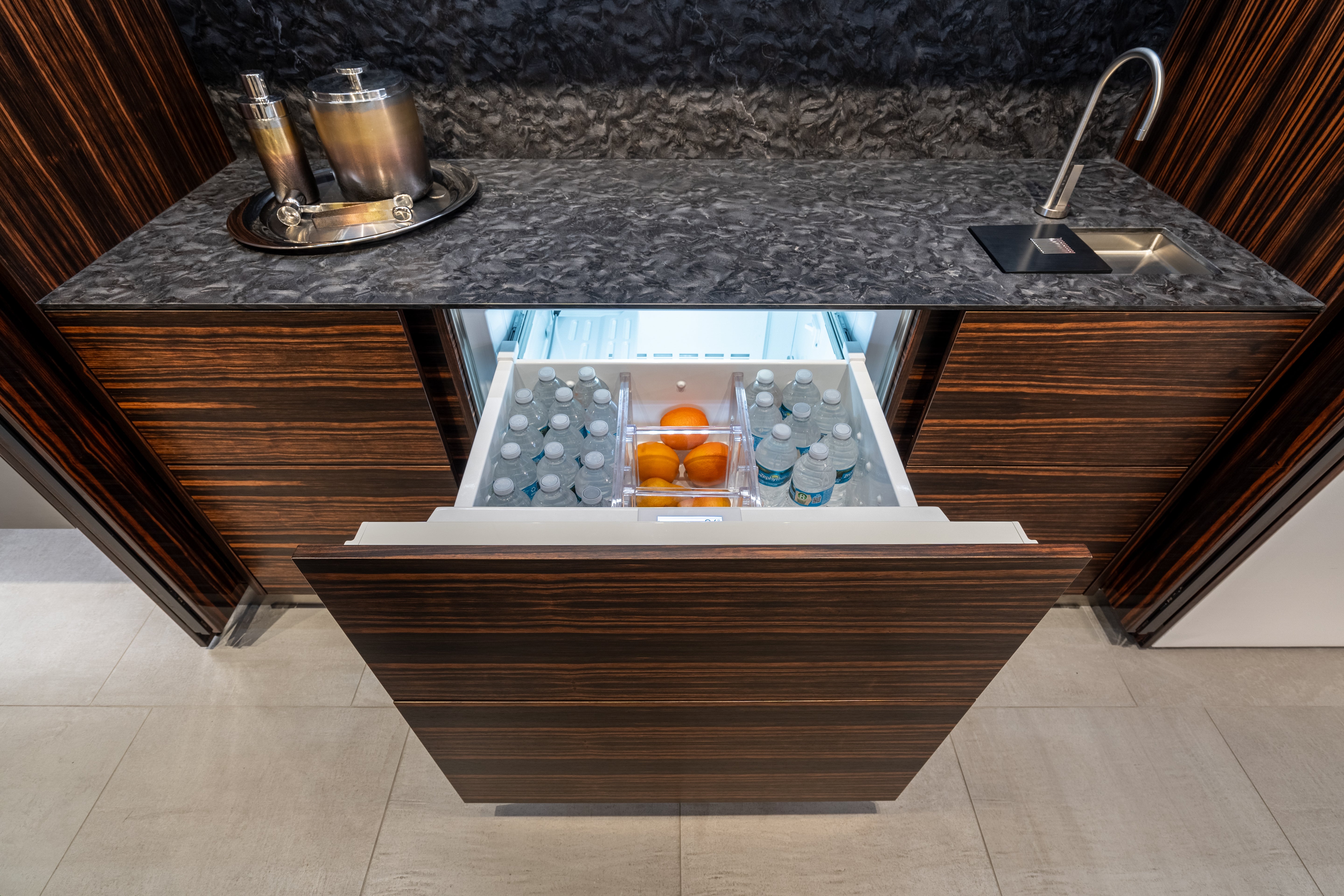 eggersmann Matte and High Gloss Modern Bar with Makassar Accents and Sliding Mirror Door