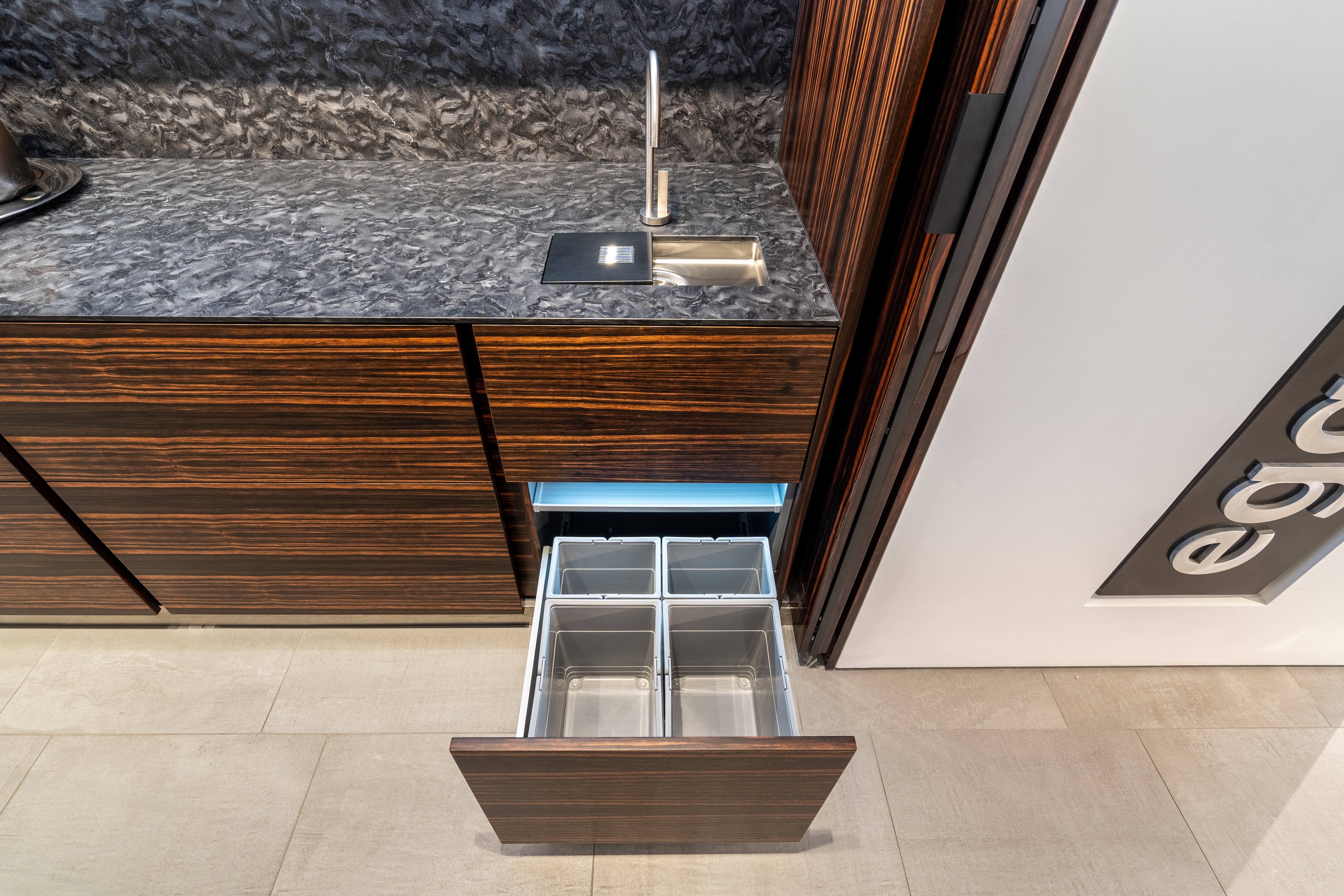 eggersmann Matte and High Gloss Modern Bar with Makassar Accents and Sliding Mirror Door