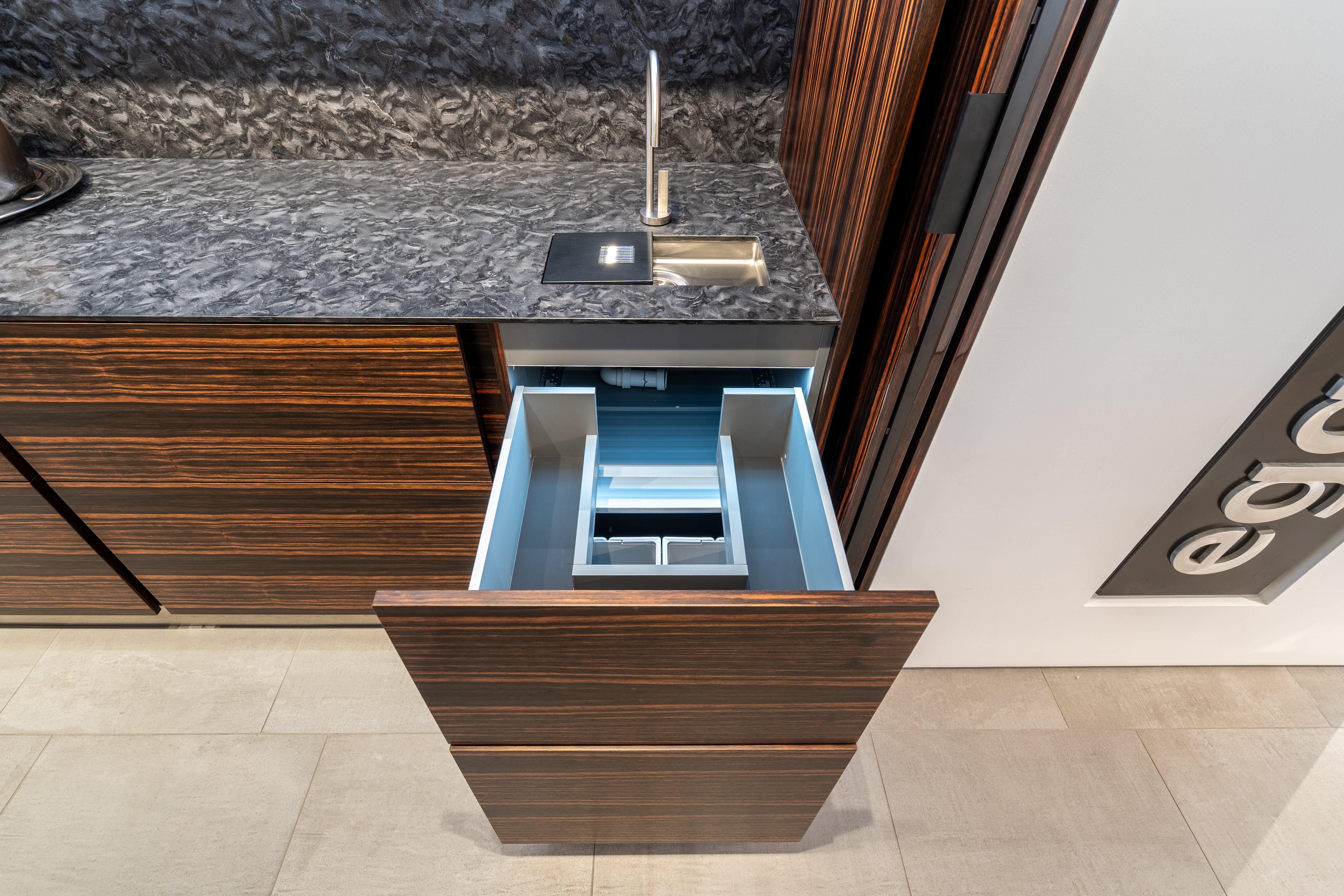 eggersmann Matte and High Gloss Modern Bar with Makassar Accents and Sliding Mirror Door