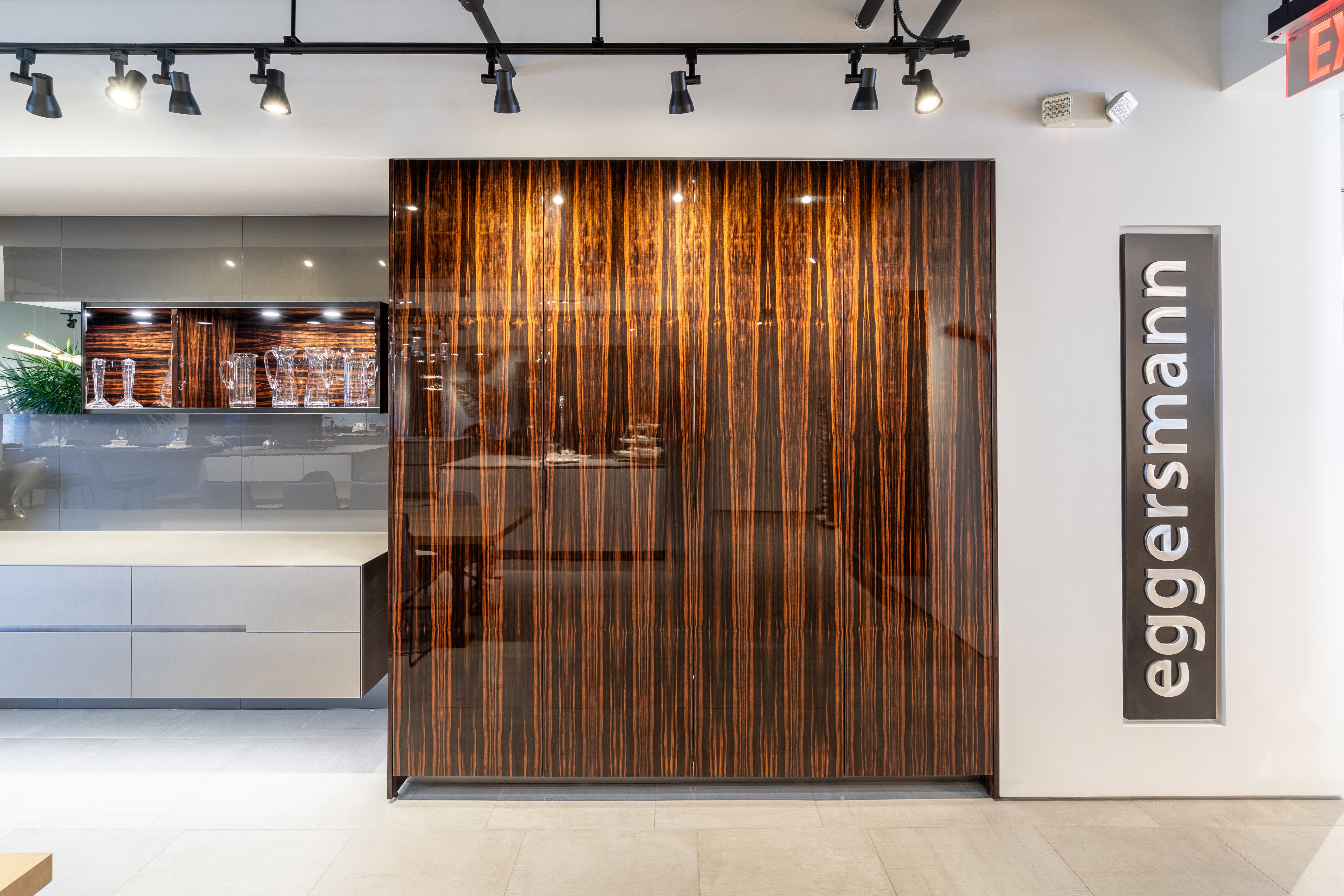 Eggersmann Matte and High Gloss Modern Bar with Makassar Accents and Sliding Mirror Door