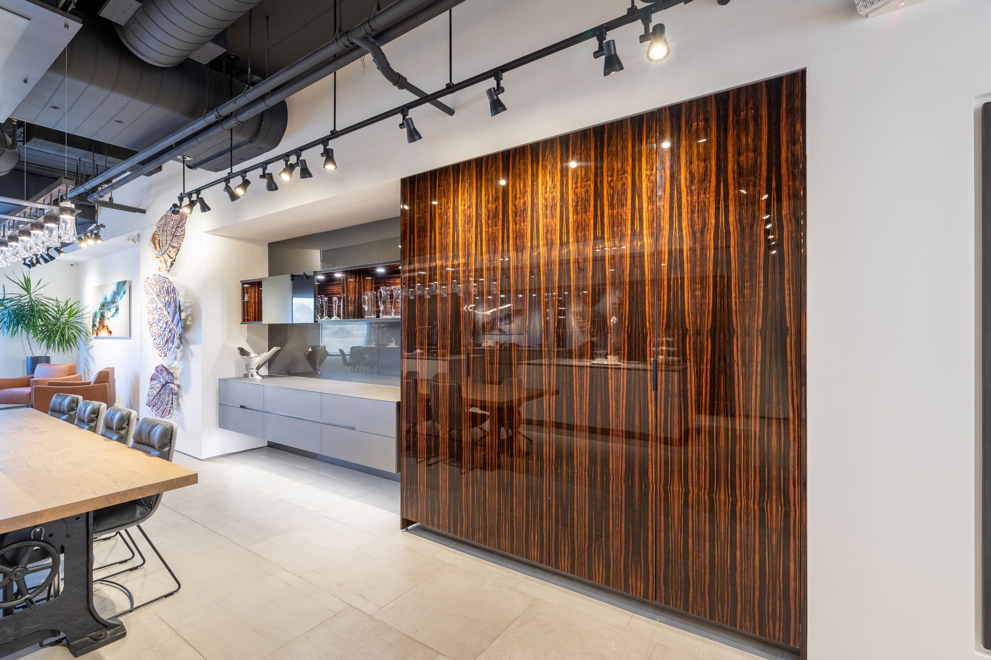 Eggersmann Matte and High Gloss Modern Bar with Makassar Accents and Sliding Mirror Door