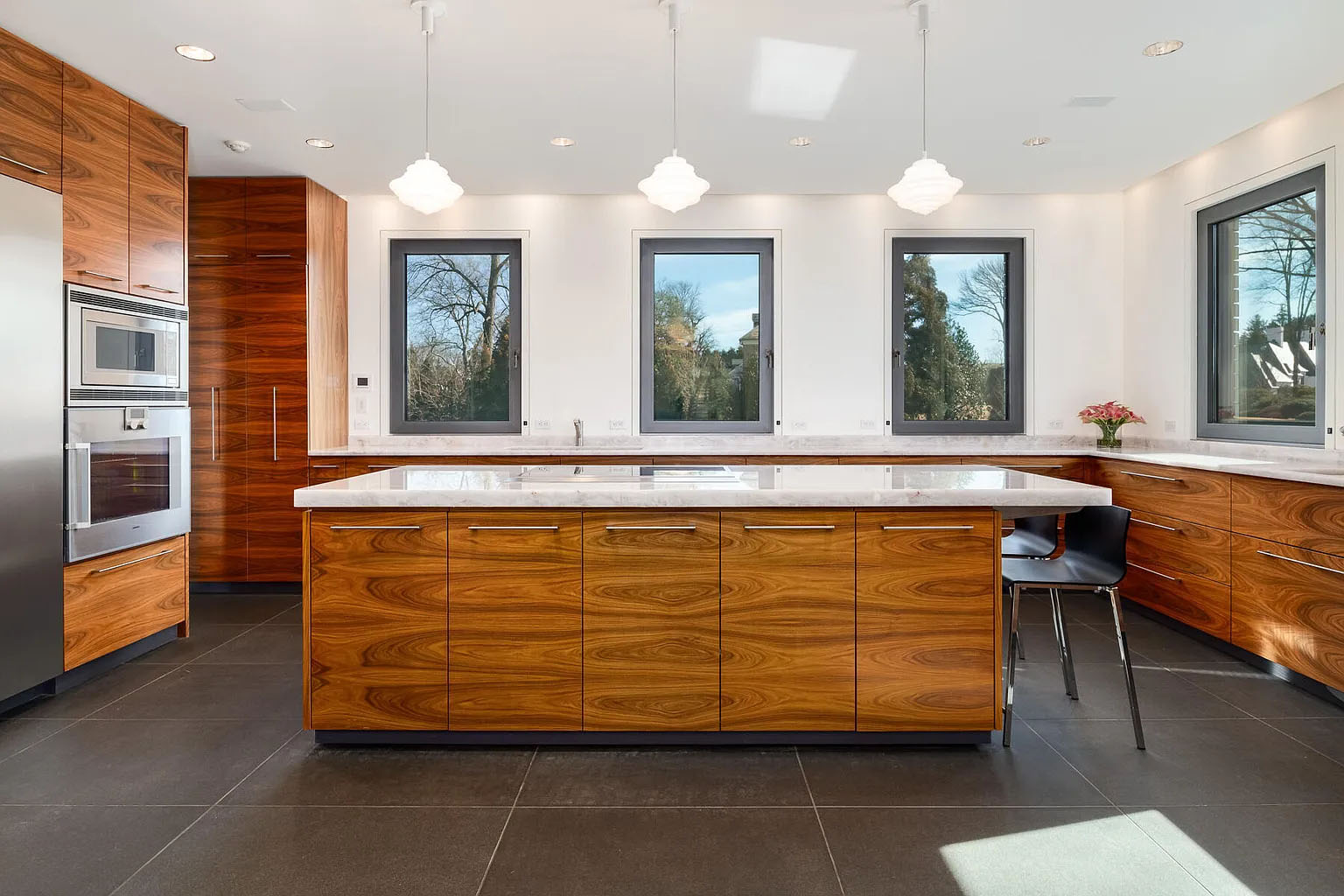Custom Modern Kitchen with Marble Countertops and Gaggenau Appliances