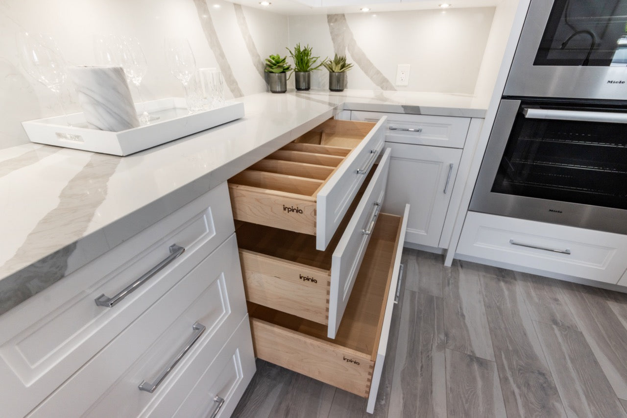 Irpinia Transitional White Kitchen | Quartz Island & Miele Appliances