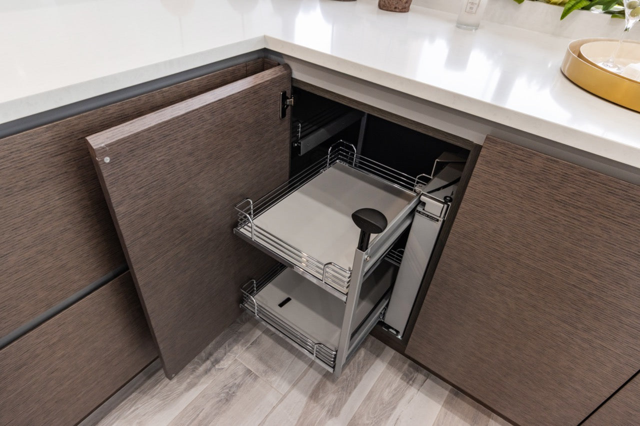 Irpinia Modern Glossy Grey & Matte Wood Veneer Butler's Pantry with Miele Appliances
