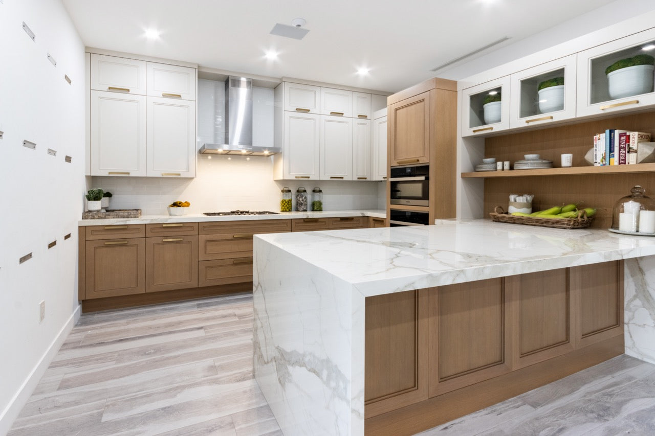 Irpinia Transitional White & Oak Kitchen with Quartz Countertops and Miele Appliances