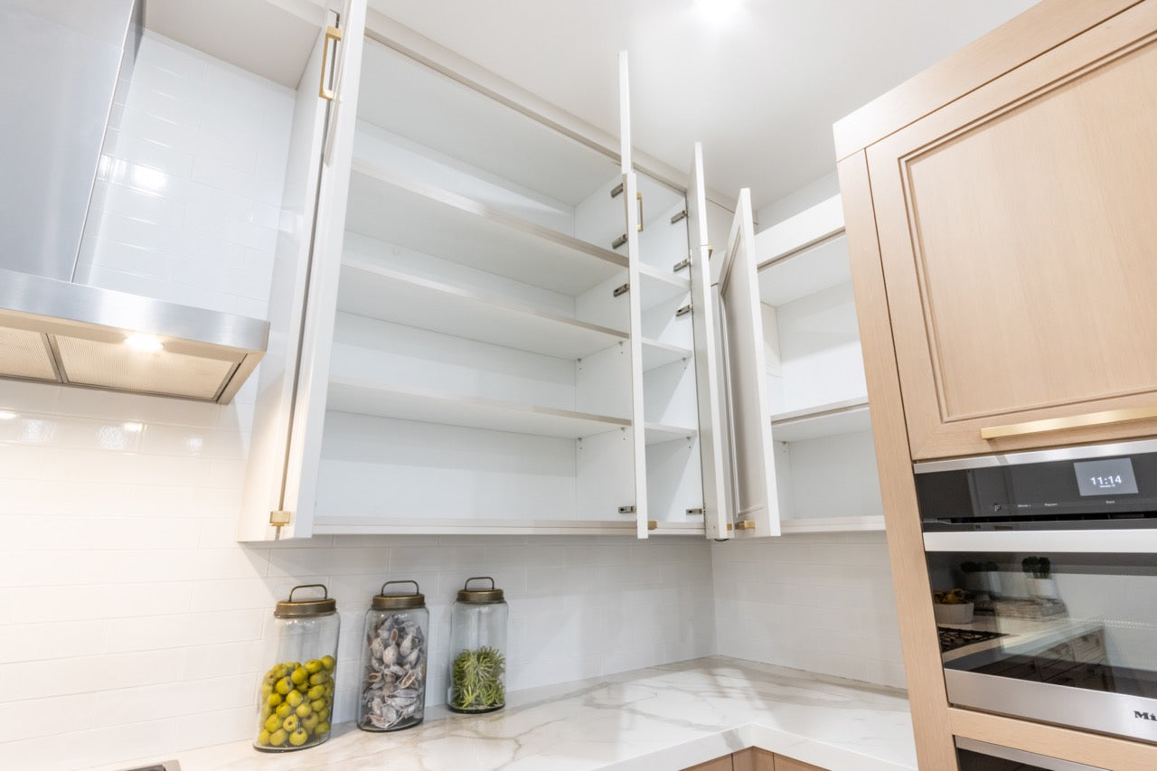 Irpinia Transitional White & Oak Kitchen with Quartz Countertops and Miele Appliances