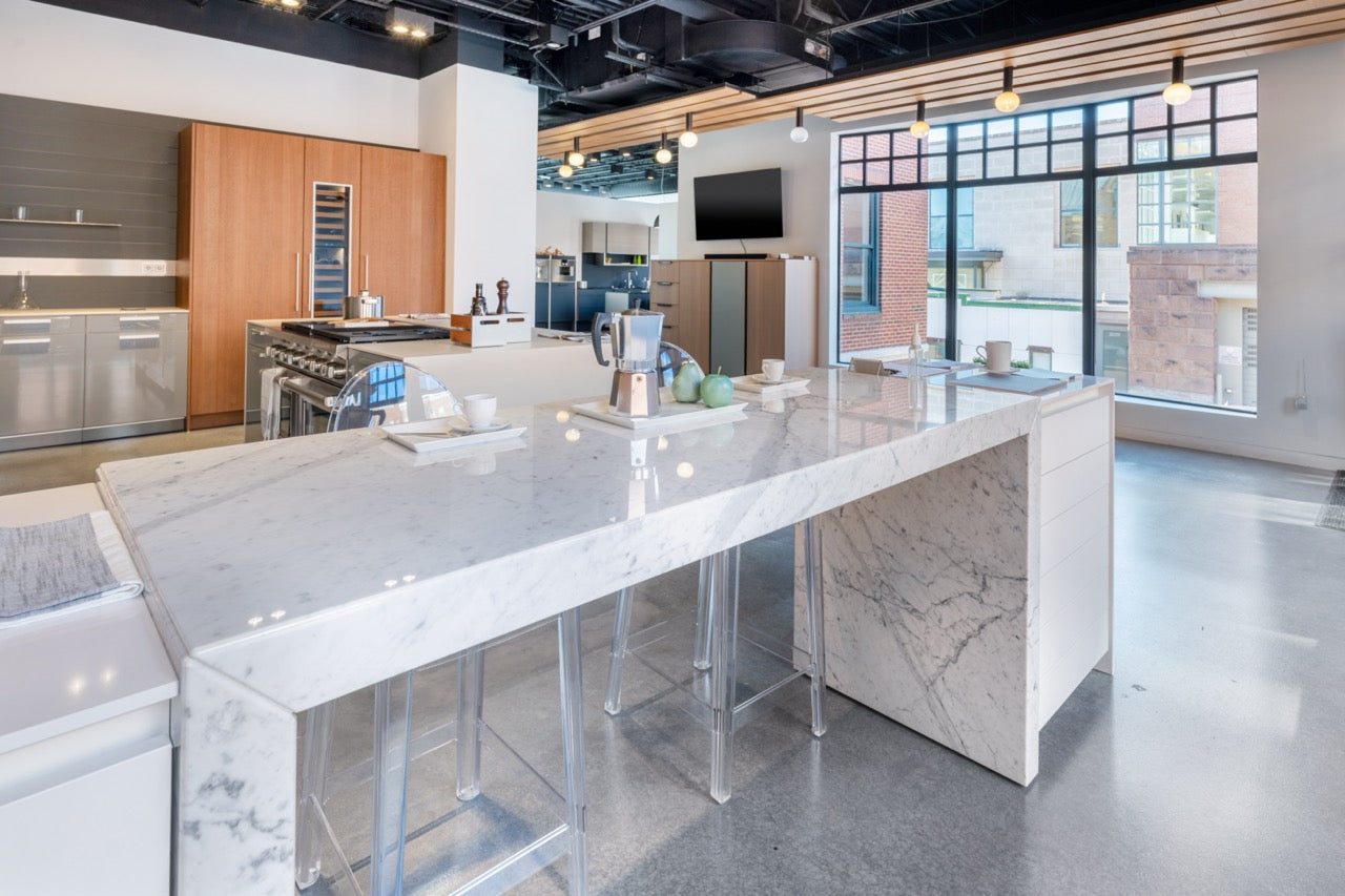 Poggenpohl Segmento Modern White & Wood Veneer Kitchen with Miele Appliance Suite
