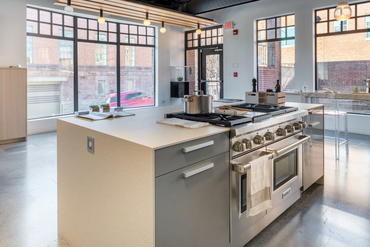 Poggenpohl Artesio Modern Grey & Wood Veneer Kitchen with Wolf & Sub-Zero Appliances