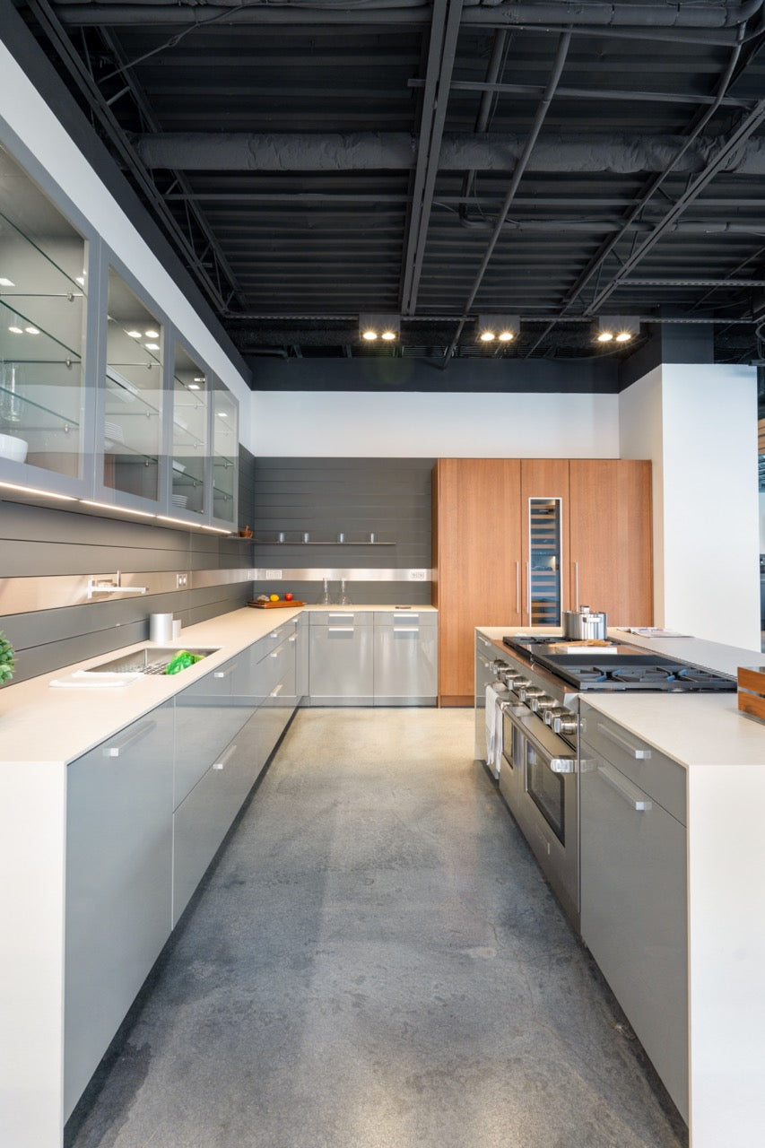 Poggenpohl Artesio Modern Grey & Wood Veneer Kitchen with Wolf & Sub-Zero Appliances