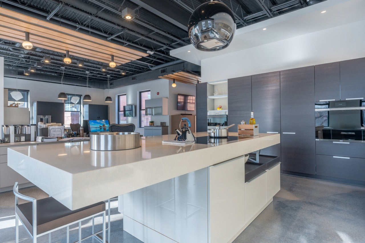 Poggenpohl Plus Modo Modern Black and White Kitchen with Island and Wolf & Sub-Zero Appliances