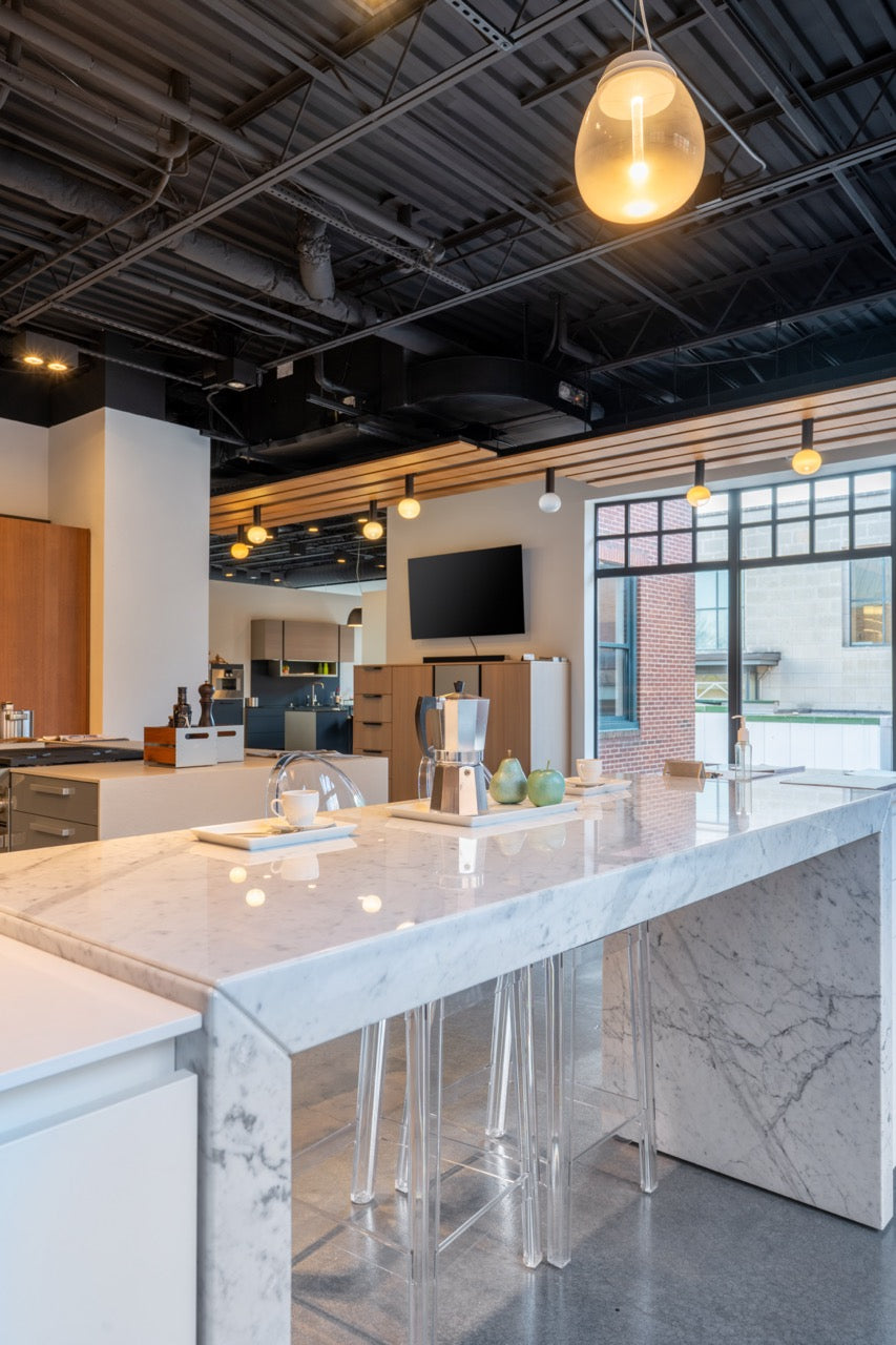 Poggenpohl Segmento Modern White & Wood Veneer Kitchen with Miele Appliance Suite