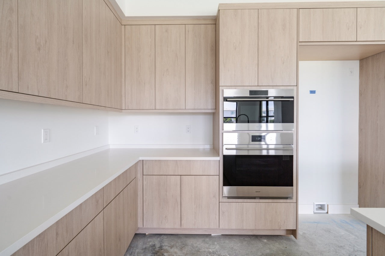 Cabico Sandy Oak Transitional Kitchen with Island & Wolf Appliances